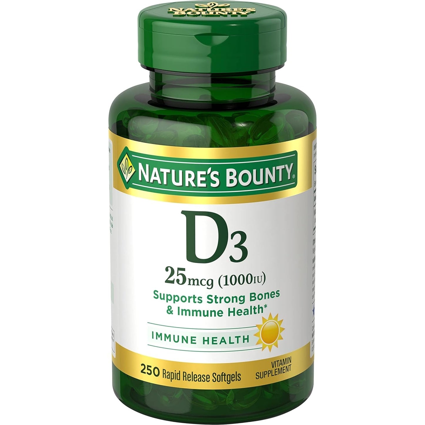 Nature's Bounty Vitamin D3 1000 IU, Immune Support, Helps Maintain Healthy Bones, 250 Rapid Release Softgels - Medaid