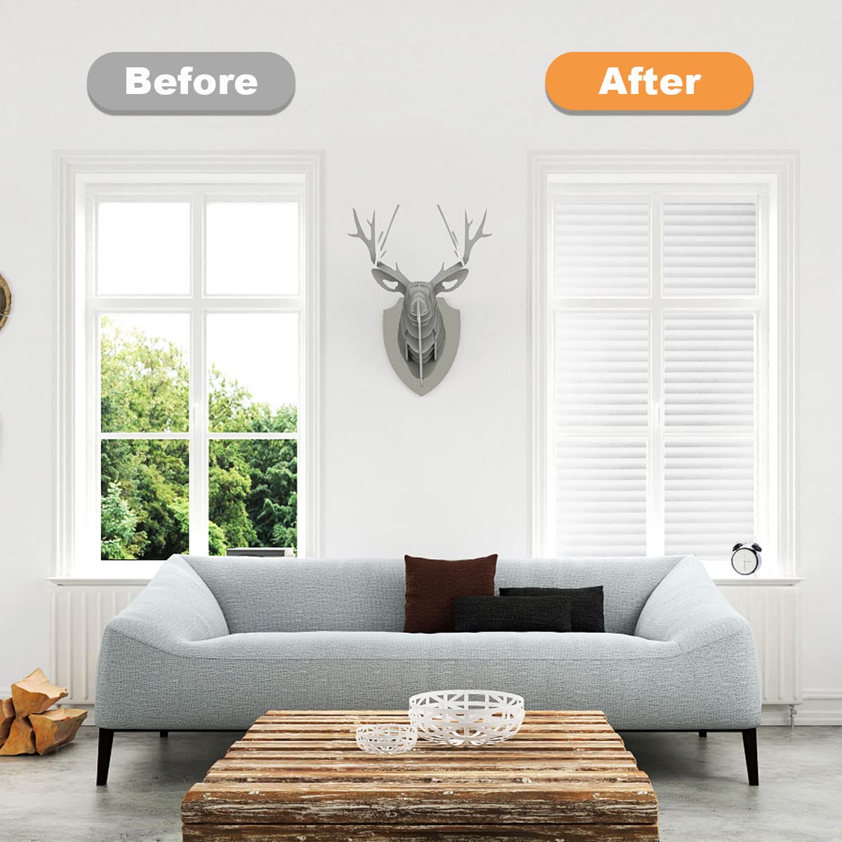 Arthome Privacy Frosted Window Film - Decorative Shutter Film, Static Cling Stained Glass Window Sticker for Home Office, Living Room, Bedroom, Meeting Room - 17.7" x 100" - Medaid International