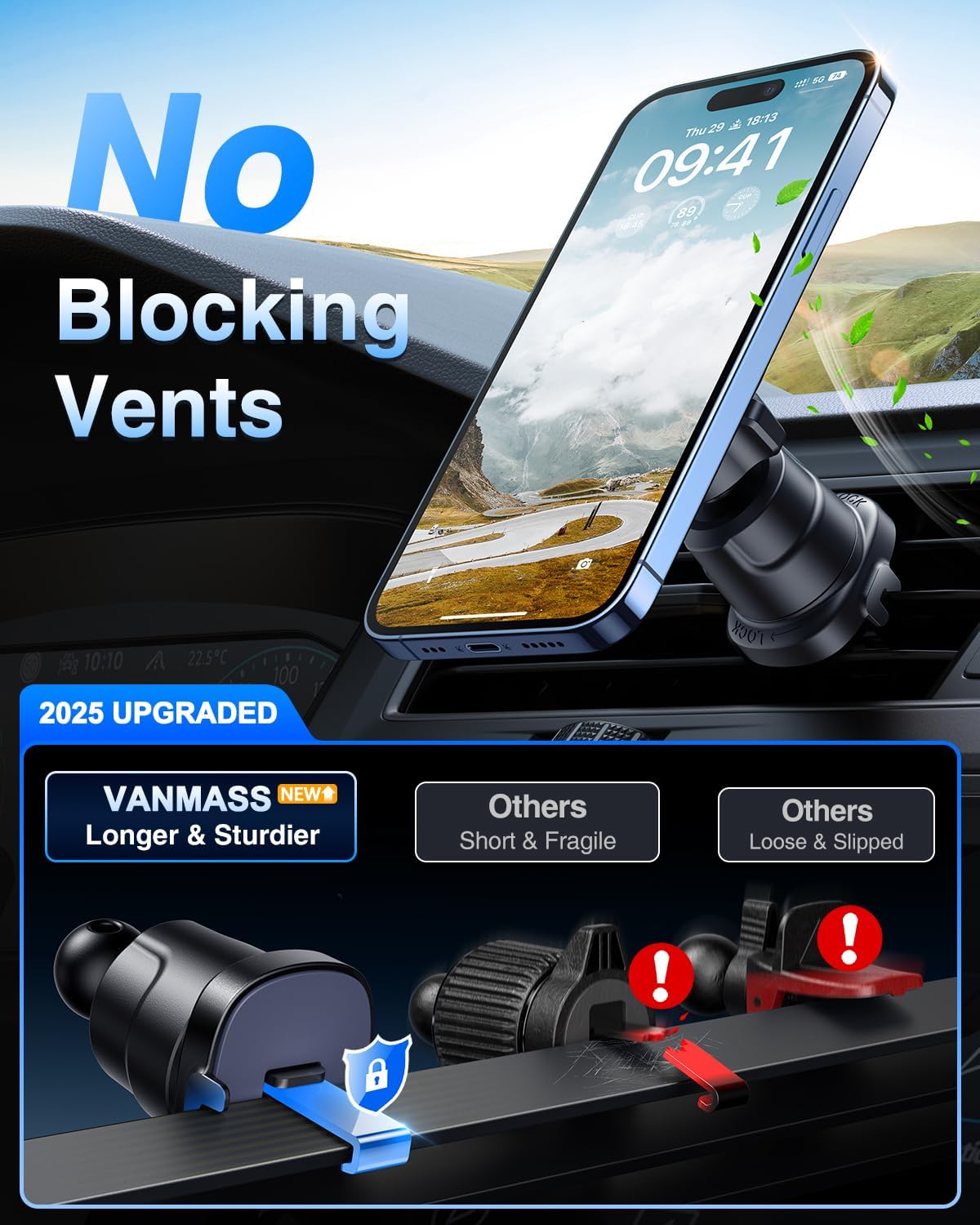 【2025 Military-Grade】VANMASS for MagSafe Car Mount【Upgraded Strongest Magnetic&Suction】Phone Holder Cell Stand for Dashboard Windshield Vent,Tesla Truck Cradle for iPhone 17 Pro Max 16 15 14 13 12 Air - Medaid International