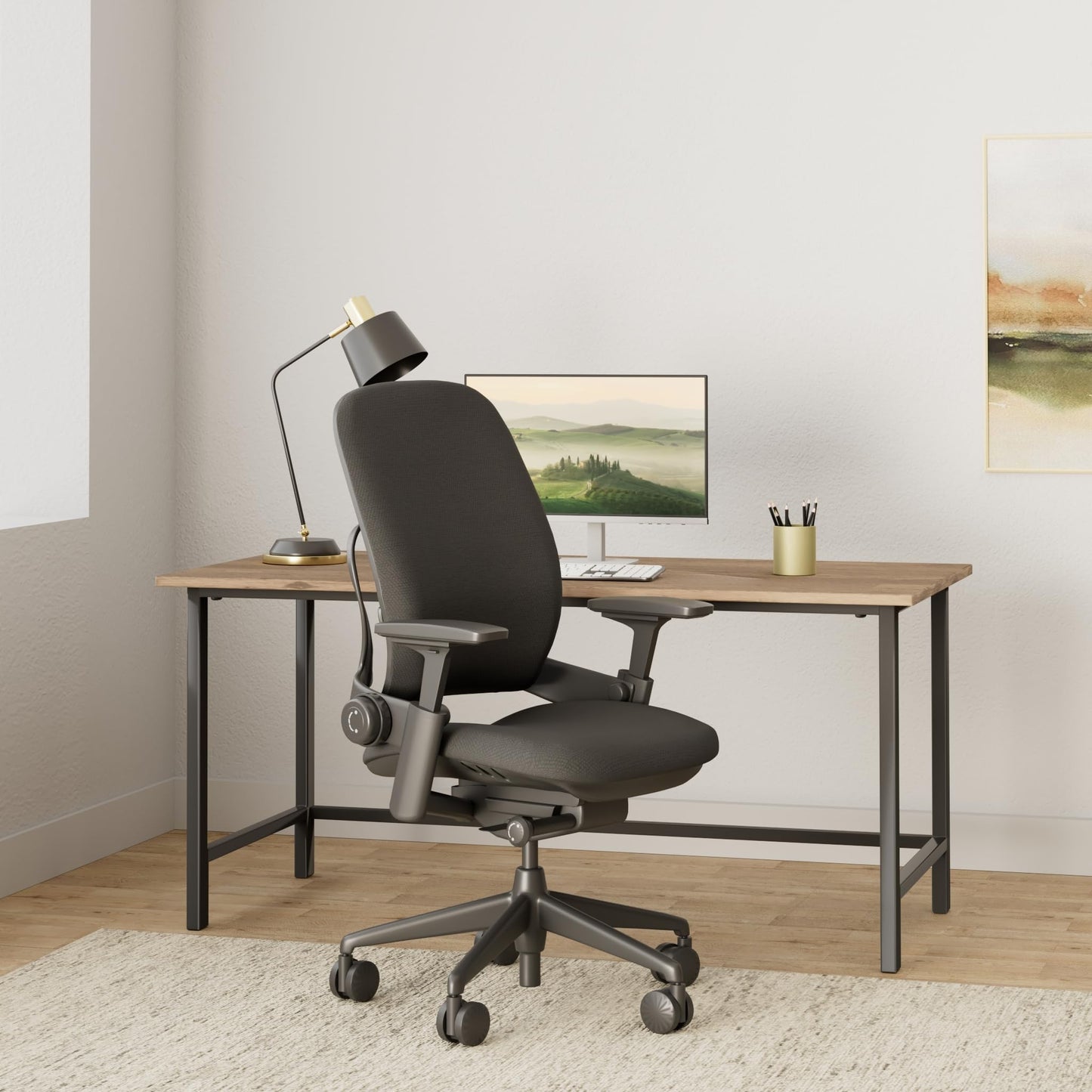 Steelcase Leap Licorice 5S26 Office Chair, 5 Adjustable Levels, Reclining, Lumbar Support, Fine Adjustment, Manufacturer's Assembled Product, 24.0 x 27.0 x 43.7 inches (62.9 x 68.6 x 109.9 cm) - Medaid International