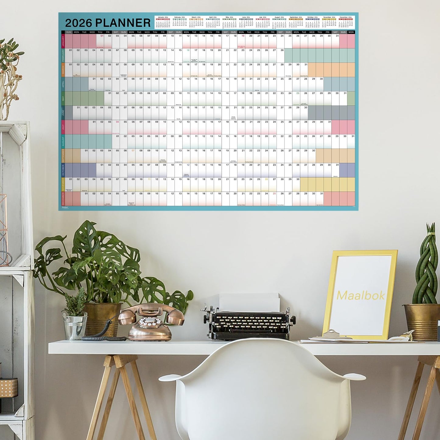 2026 Yearly Wall Calendar - 2026 Calendar, Yearly Wall Calendars 2026, Jan 2026 - Dec 2026, 23.1" x 34.6" (Open), 2026 Wall Calendar 12 Month, Julian Dates, Thick Paper, Round Stickers, Large Calendar - Medaid International