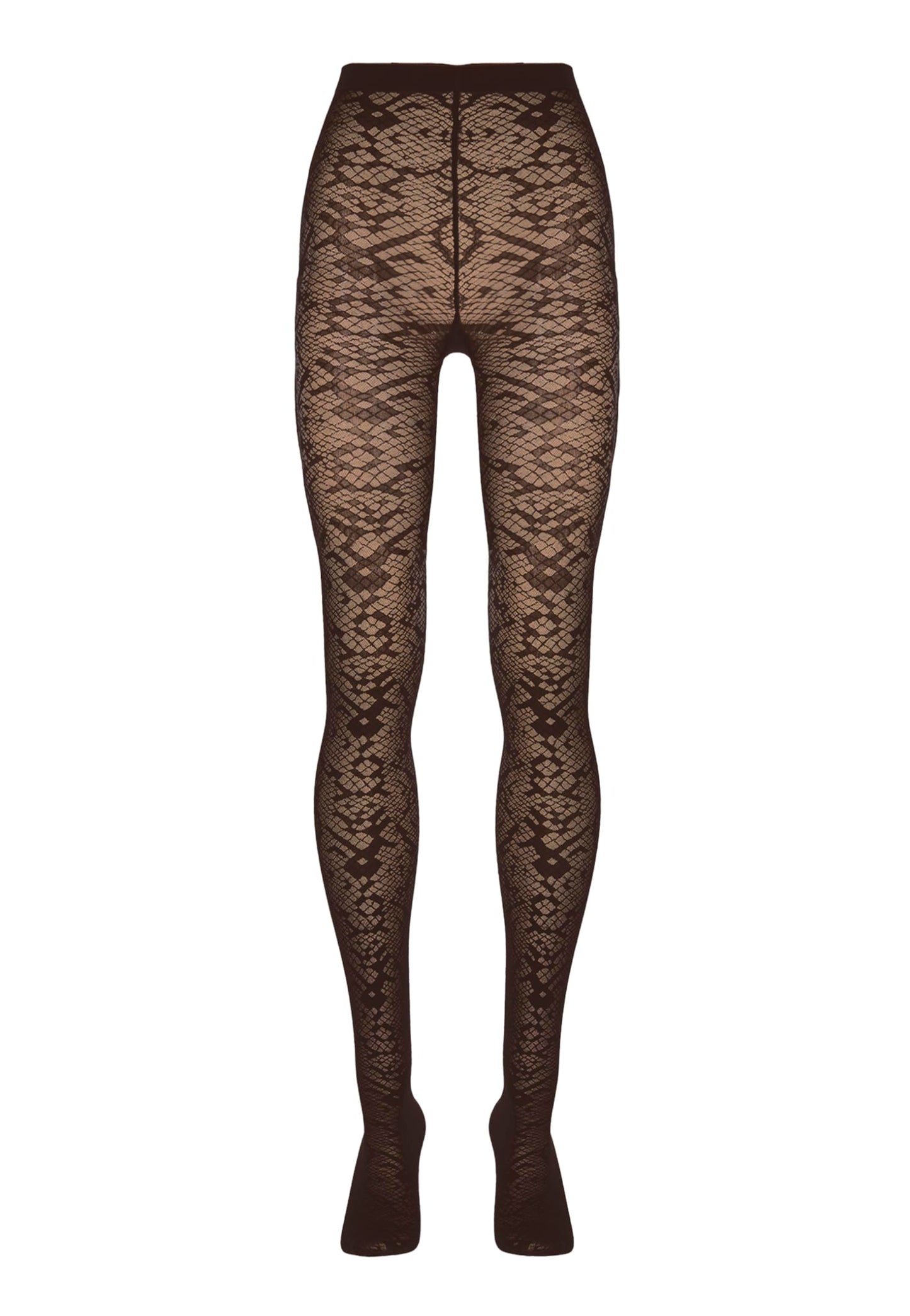 Wolford Snake Jacquard Tights For Women 30 Denier Matte Snakeskin Patterned with Soft Knitted Waistband Circular Knit Design umber Brown Medium - Medaid International