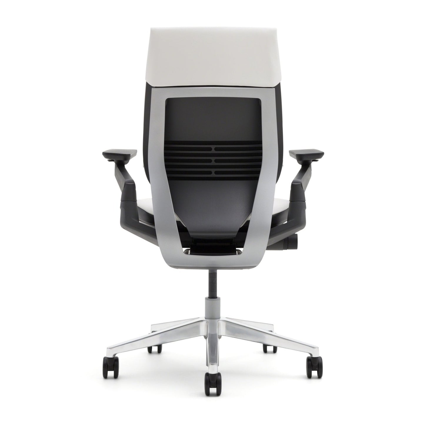 Steelcase Gesture Office Chair - Buzz2 Black Upholstered Wrapped Back Platinum Metallic Frame Medium Seat Merle Seat/Back/Arms (Dark/Light) Hard Floor Caster Wheels - Medaid International