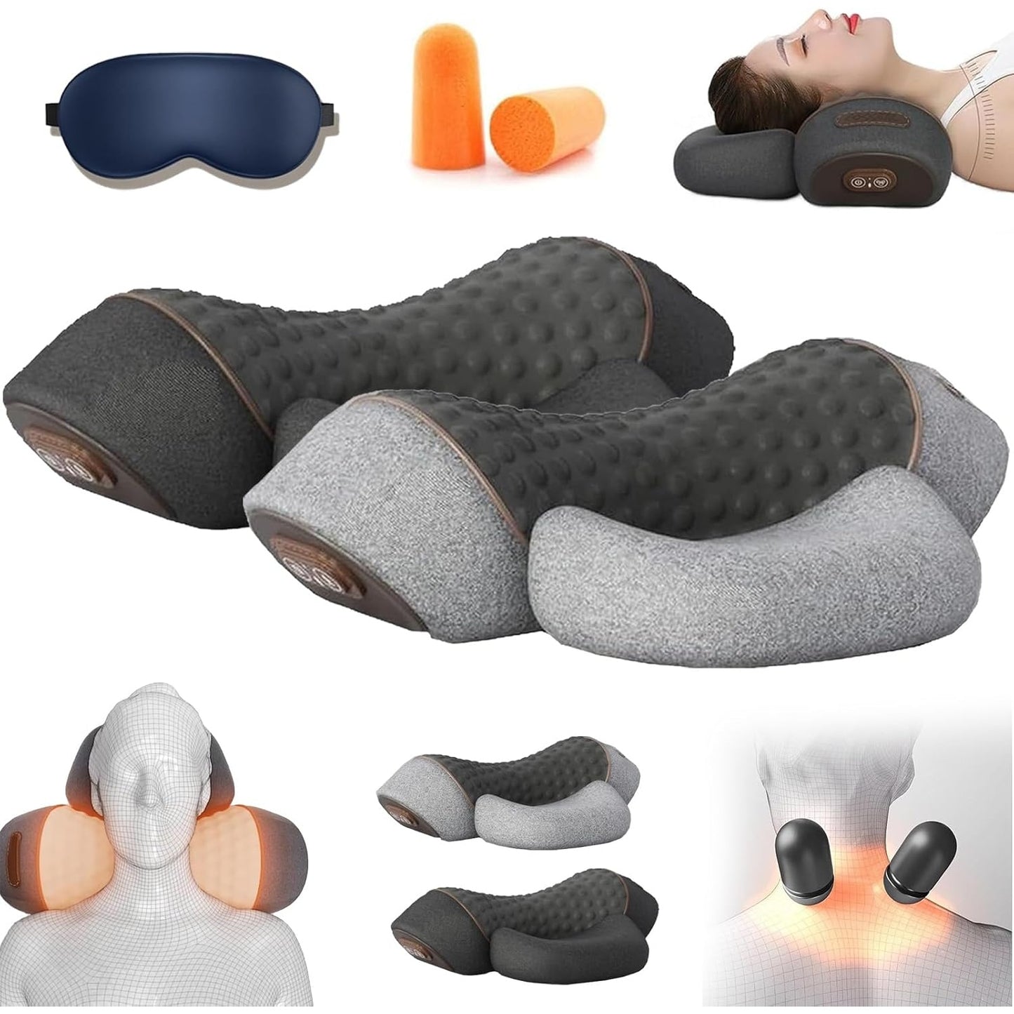 Callixe Thera Pillow, Callixe Neck Pillow, Callixe Thera Pillow Massage, Adjustable Memory Foam Pillows, Cervical Massage Traction Bed Back with Heating, Massage, Lifting Airbag (Black) - Medaid International
