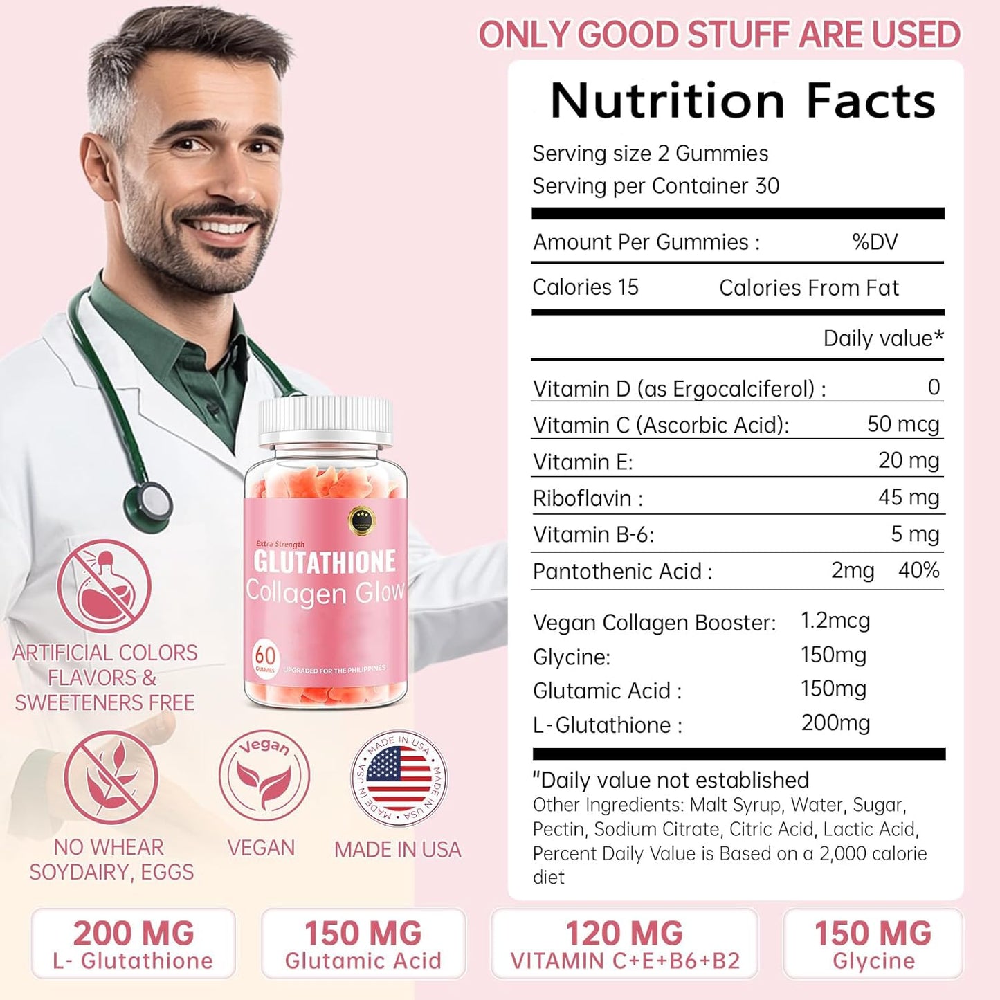 CHANGARLOAD Glutathione Collagen Glow Gummies for Women, Glutathione Collagen Glow Gummies for Dark Spot, 60/120Pcs Korean Organic Glow Beauty Collagen for Skin Care Anti-Aging (1) - Medaid International