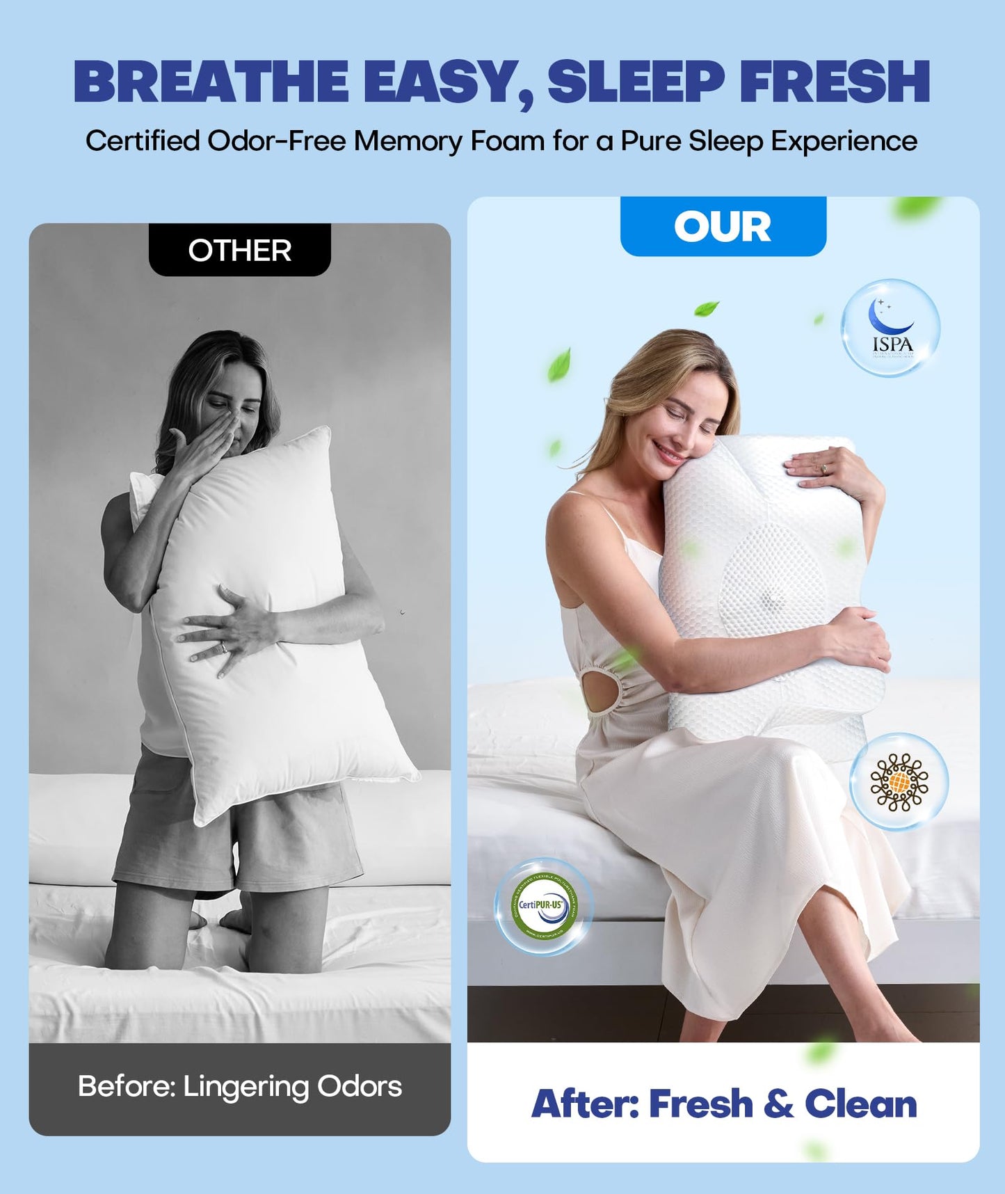 Emircey Clinical-Level Relief Cervical Neck Pillow for Sleeping, Orthopedic Contour Memory Foam Pillow for Side Sleepers, Cooling Pillow for Neck Relief, Ergonomic for Back and Stomach Sleepers - Medaid International