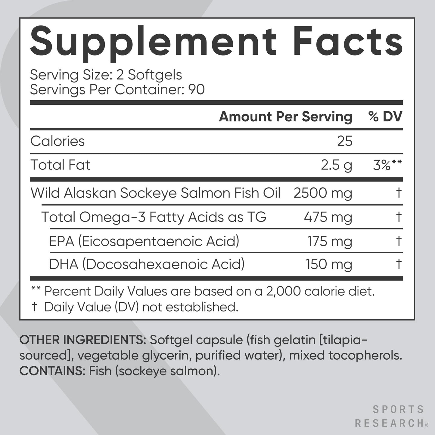 Sports Research® Salmon Oil - Single-Source Wild Alaskan Sockeye | 2500 mg per Serving w/EPA & DHA Fatty Acids | MSC Certified - 180 Count Softgels - Medaid International