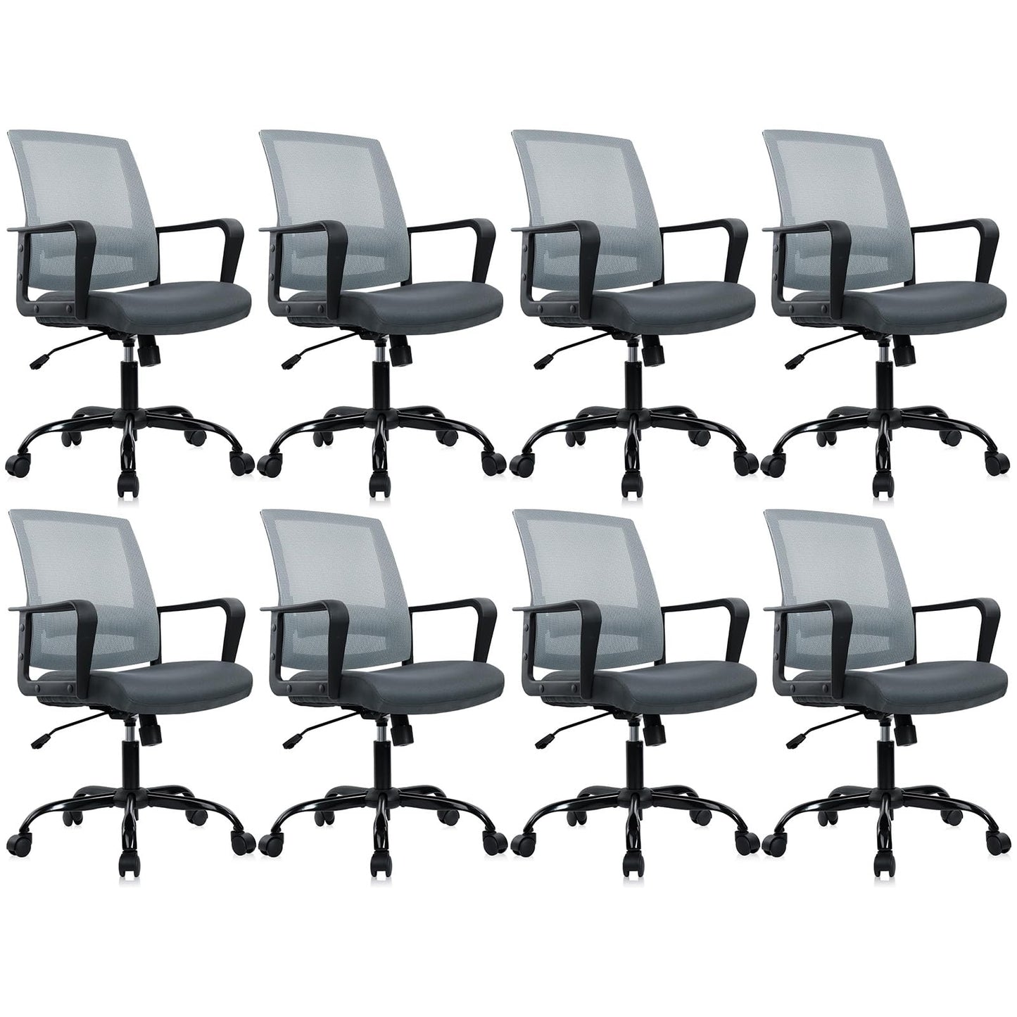 CLATINA Ergonomic Office Desk Chair - Mesh Office Chair with Adjustable Lumbar Support, Rolling Comfortable Computer Task Chairs with Arms for Home Conference-Gray, 8 Pack - Medaid International