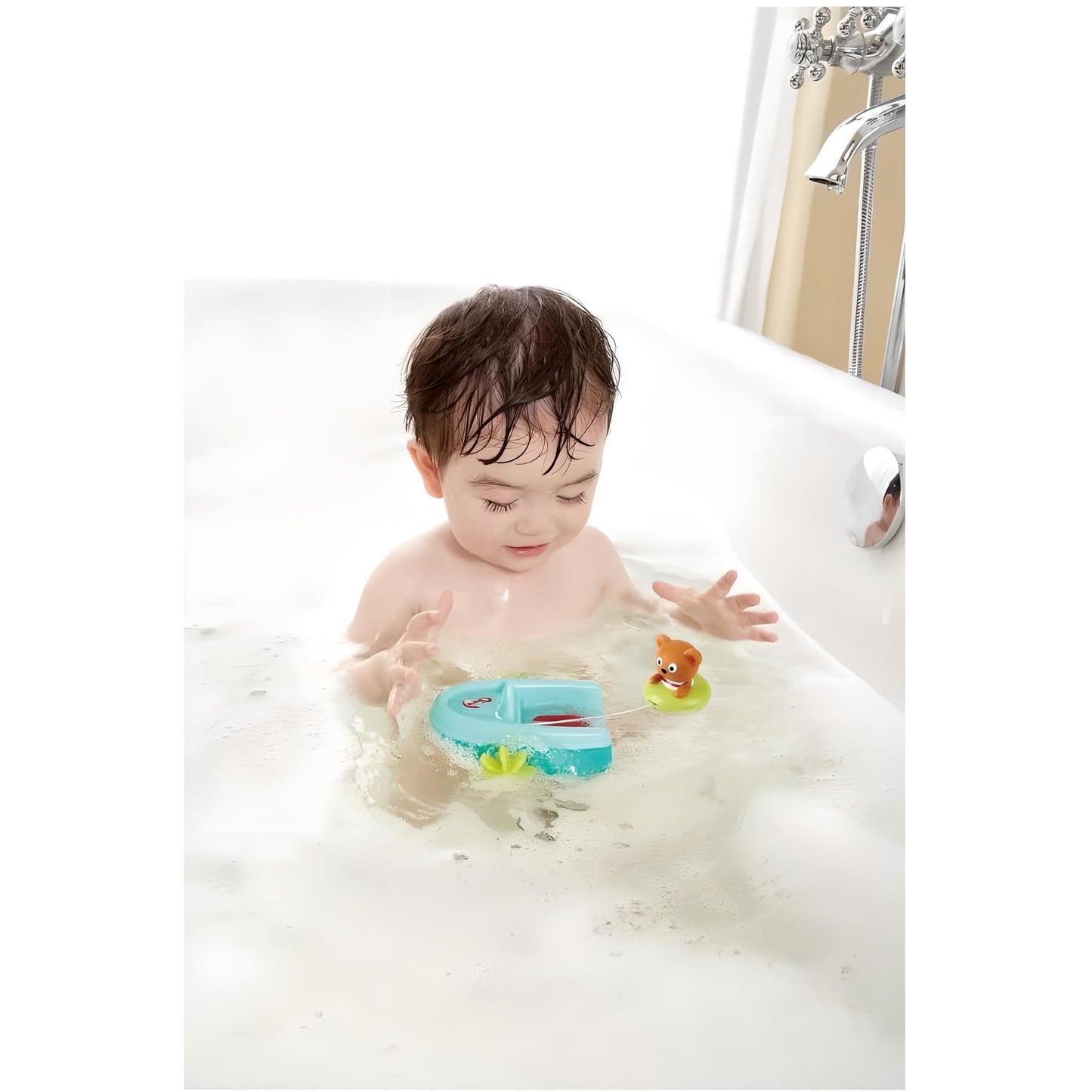 Hape Tubing Pull-Back Boat Bath Toy| Teddy Bear Floating Paddle Boat Bath Toy| Bathtub Shower Toy for Toddlers - Medaid International