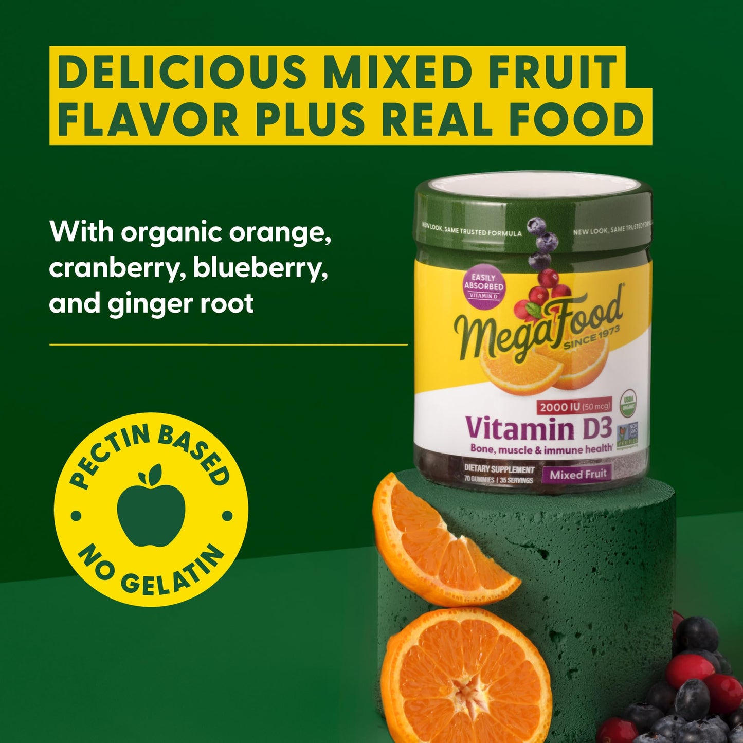MegaFood Vitamin D3 Gummies 2000 IU (50 mcg) - Vitamin D Gummies Mixed Fruit Flavor, Bone, Muscle & Immune Support Supplement, Vegetarian, Gluten-Free, USDA Organic – 70 Gummies, 35 Servings - Medaid International