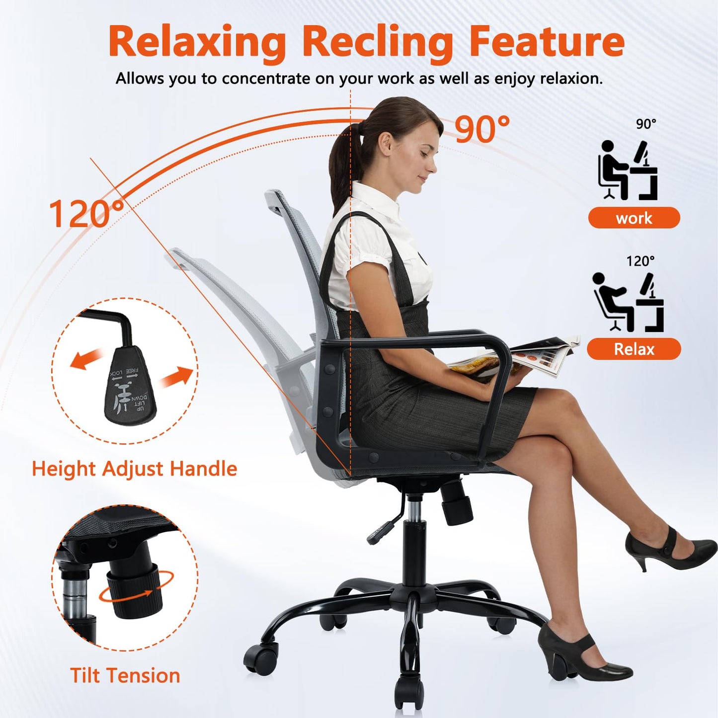 CLATINA Ergonomic Office Desk Chair - Mesh Office Chair with Adjustable Lumbar Support, Rolling Comfortable Computer Task Chairs with Arms for Home Conference-Gray, 8 Pack - Medaid International