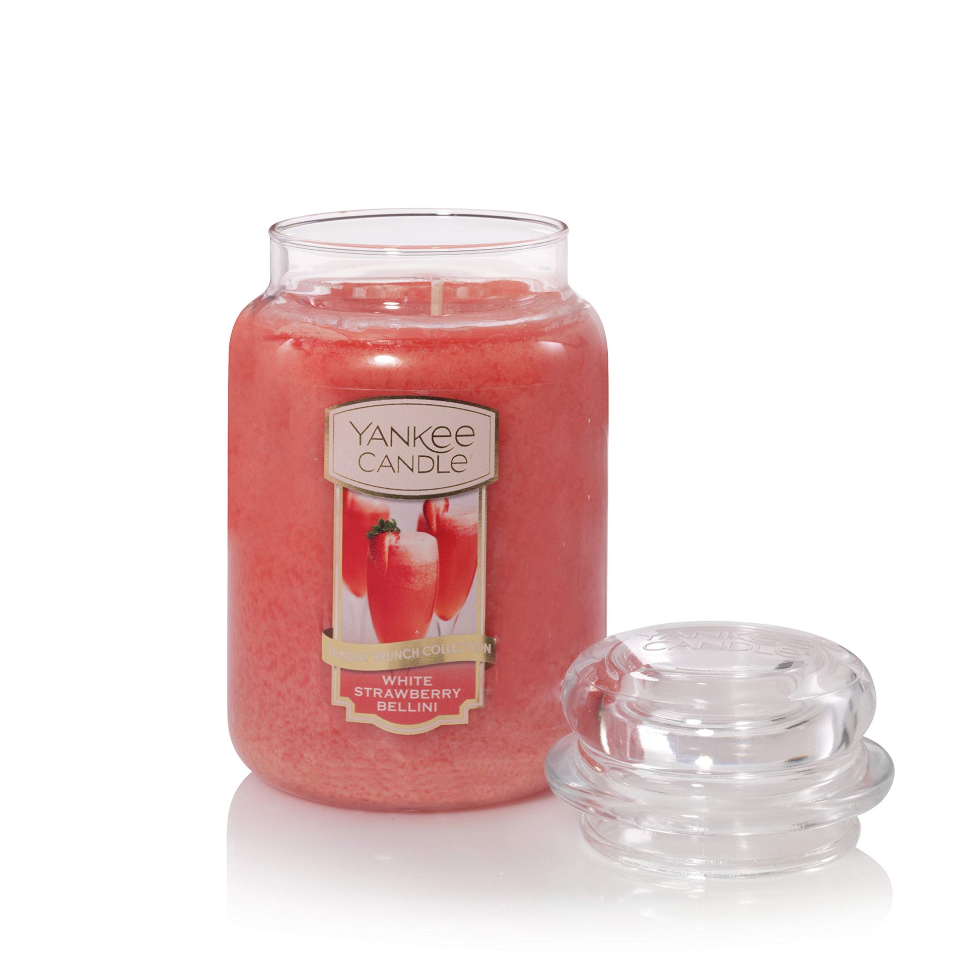 Yankee Candle White Strawberry Bellini Scented, Classic 22oz Large Jar Single Wick Candle, Over 110 Hours of Burn Time - Medaid International