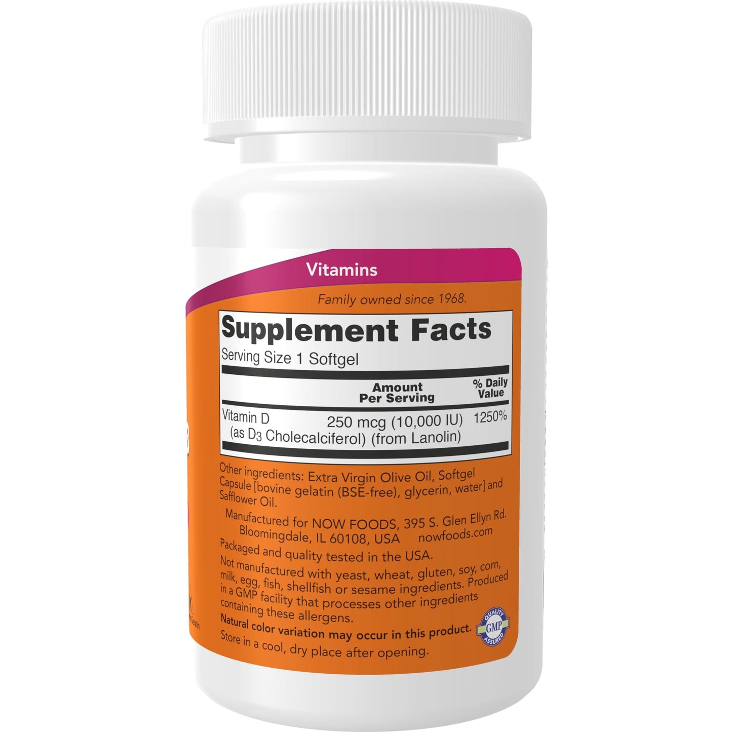 NOW Foods Supplements, Vitamin D-3 10,000 IU, Highest Potency, Structural Support*, 120 Softgels - Medaid International