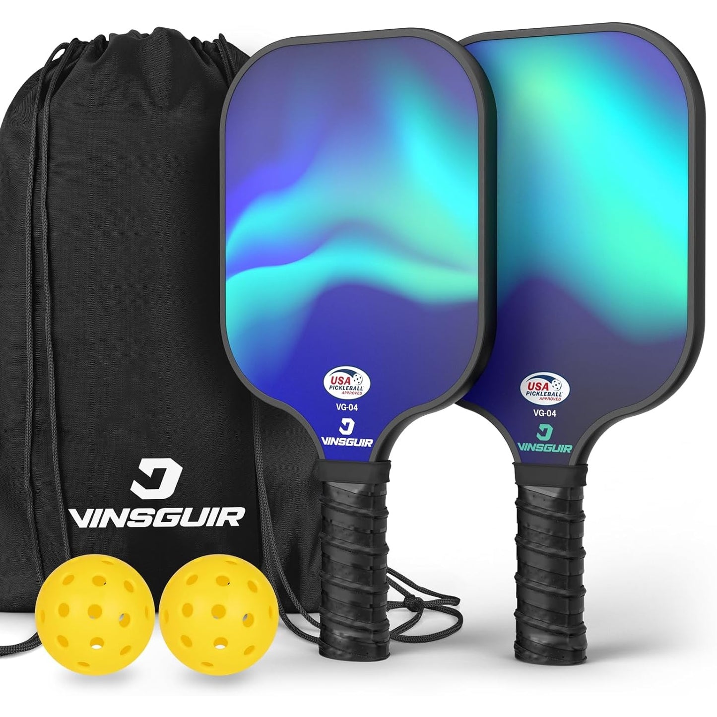 VINSGUIR Pickleball Paddles, Fiberglass Pickleball Paddles Set of 2, Lightweight Pickleball Rackets with Pickleball Carrying Bag, Pickleball Gifts for Beginners & Pros - Medaid International