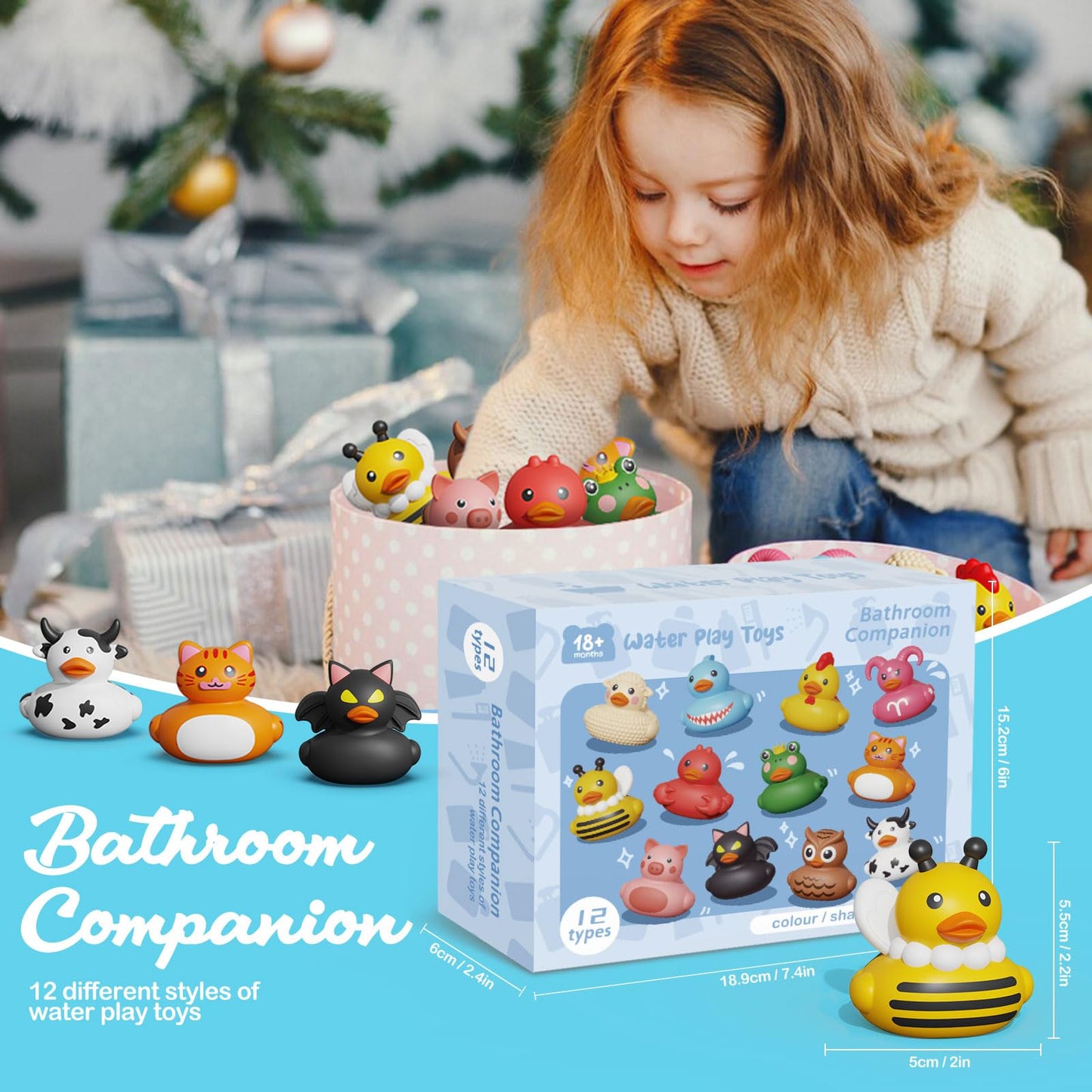 12PCS Rubber Ducks,Toddler Bath Toys,No Hole Bathtub Toys,Baby Pool Toys for 18 Months and Older - Medaid International