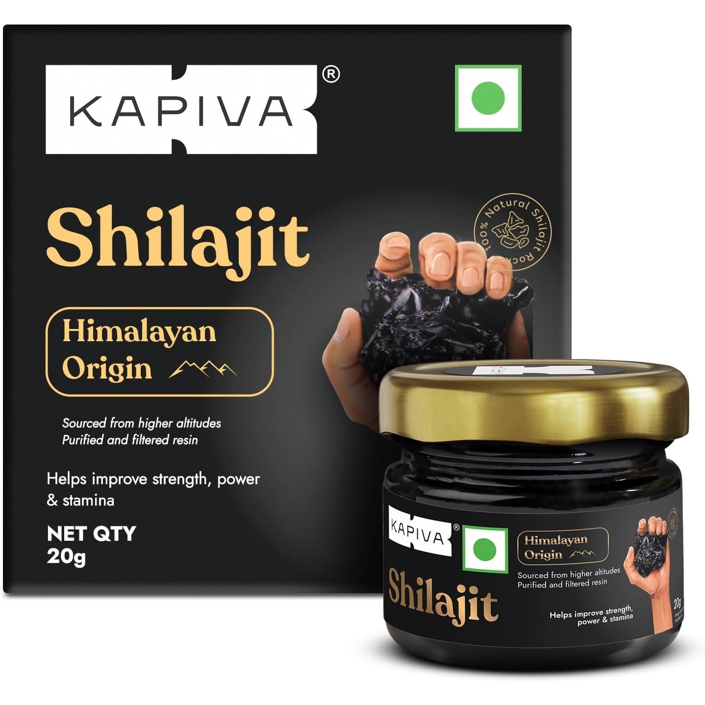 Kapiva Himalayan Shilajit/Shilajeet Resin 20g - Performance Booster for Endurance and Stamina - with Lab Report - Medaid International