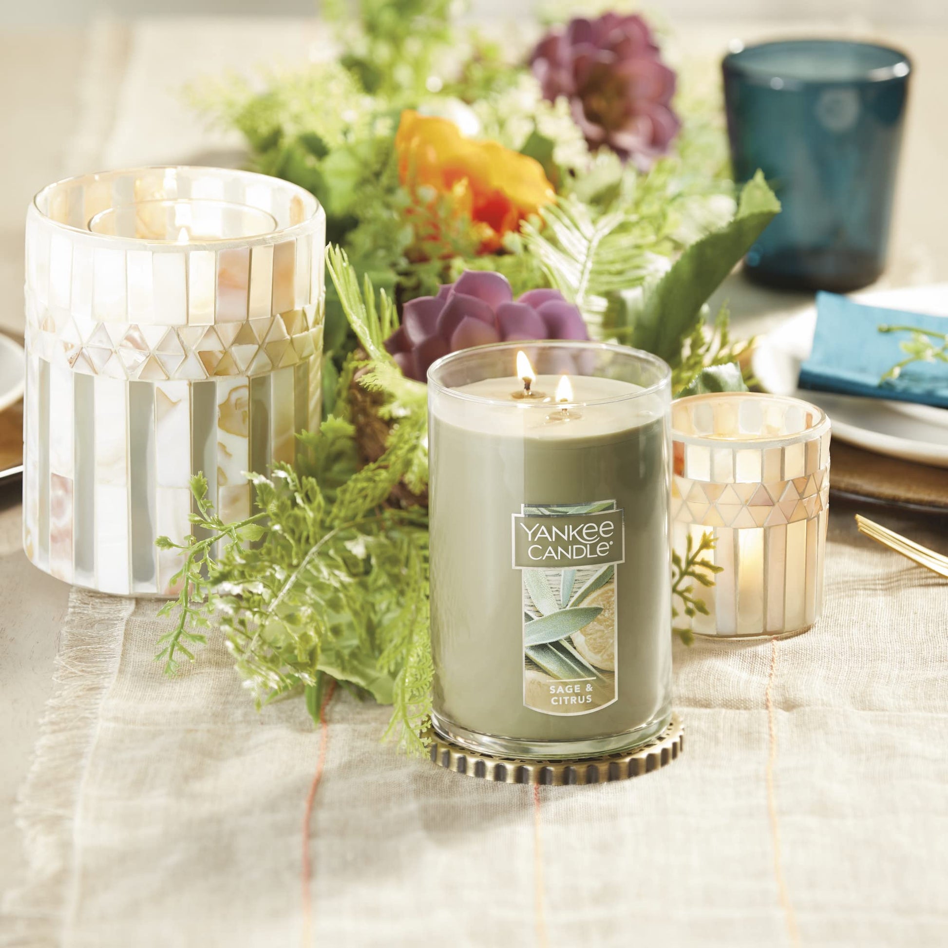 Yankee Candle Sage & Citrus Scented, Classic 22oz Large Tumbler 2-Wick Candle, Over 75 Hours of Burn Time - Medaid International