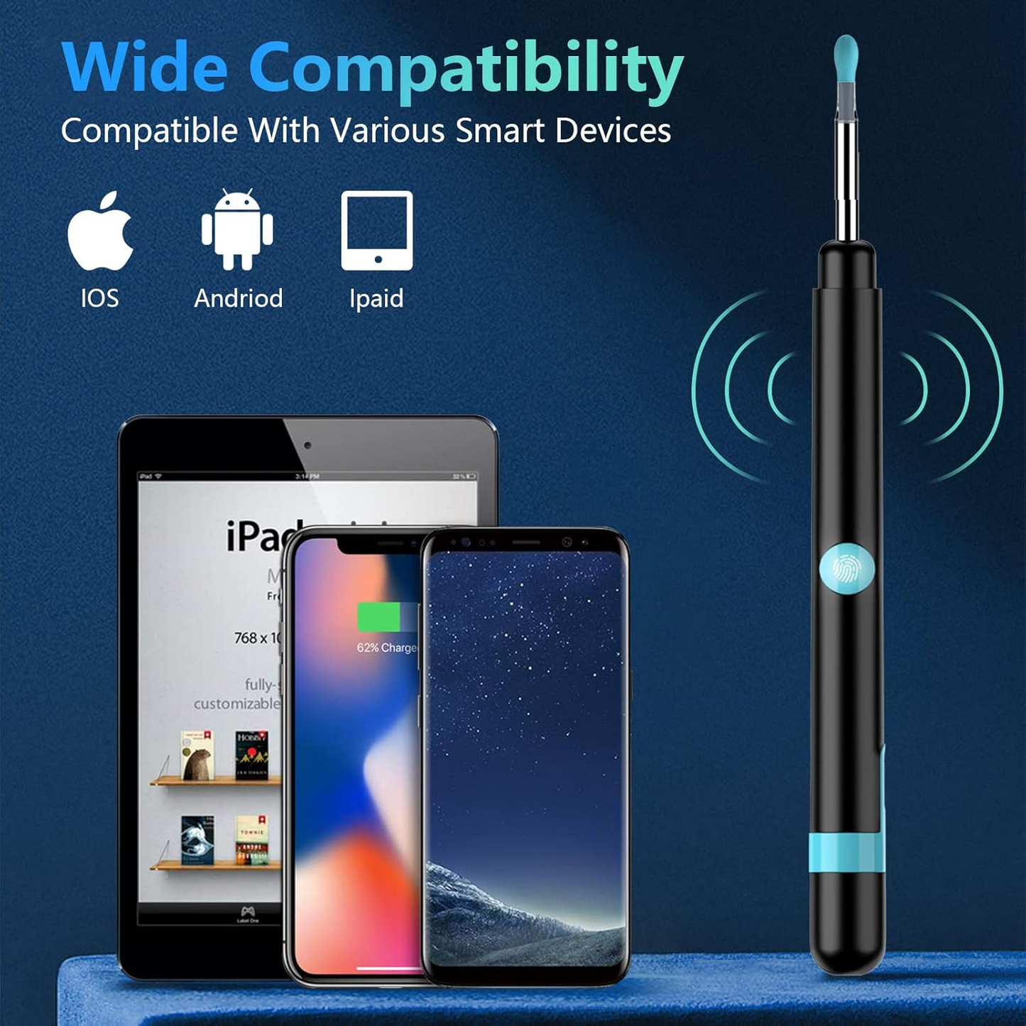 White Ear Wax Removal Tool with Camera – HD Ear Cleaner with 6 LED Lights - Medaid International