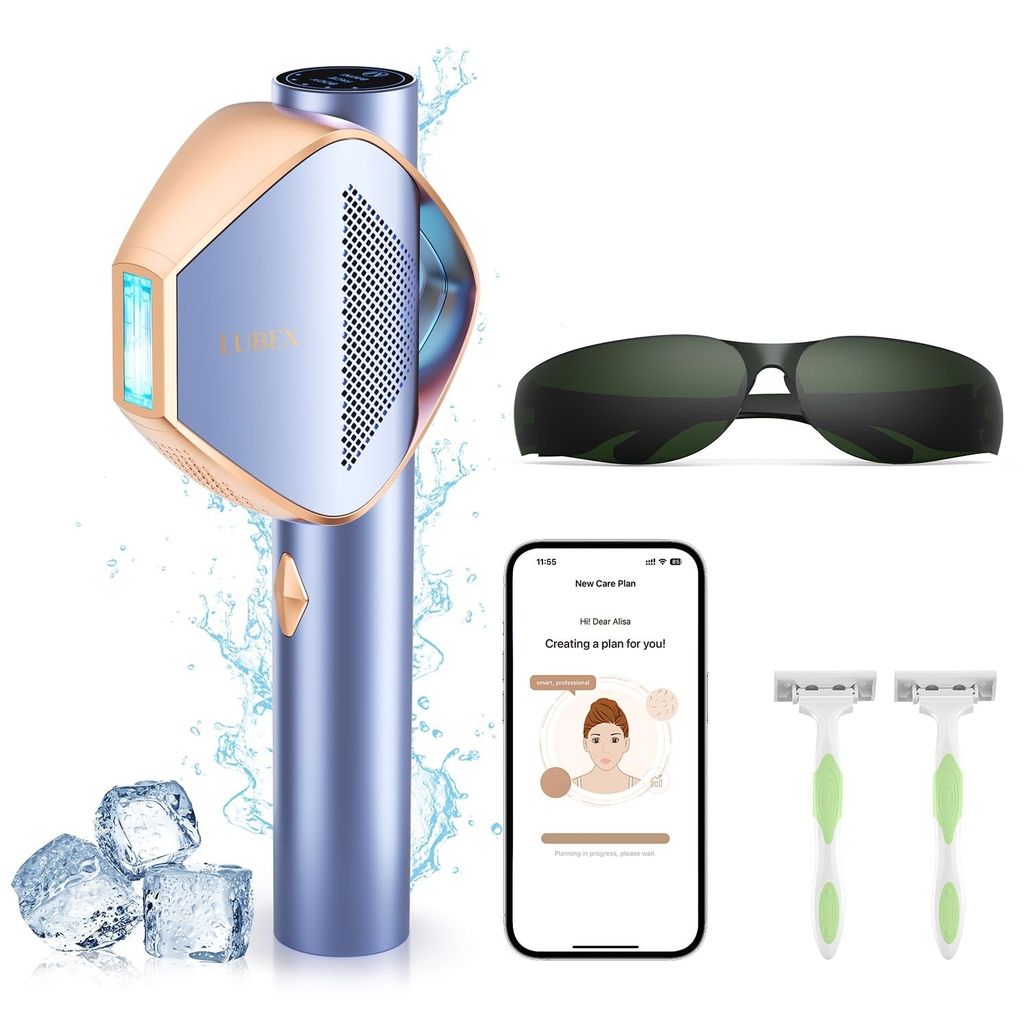 LUBEX Smart Permanent IPL Laser Hair Removal for Woman and Men, Painless Sapphire Ice-Cooling, Alternative to Salon, Bikini Shaver, Facial Epilator for Armpits Back Legs Arms Face Bikini Glow 6 A+ - Medaid International