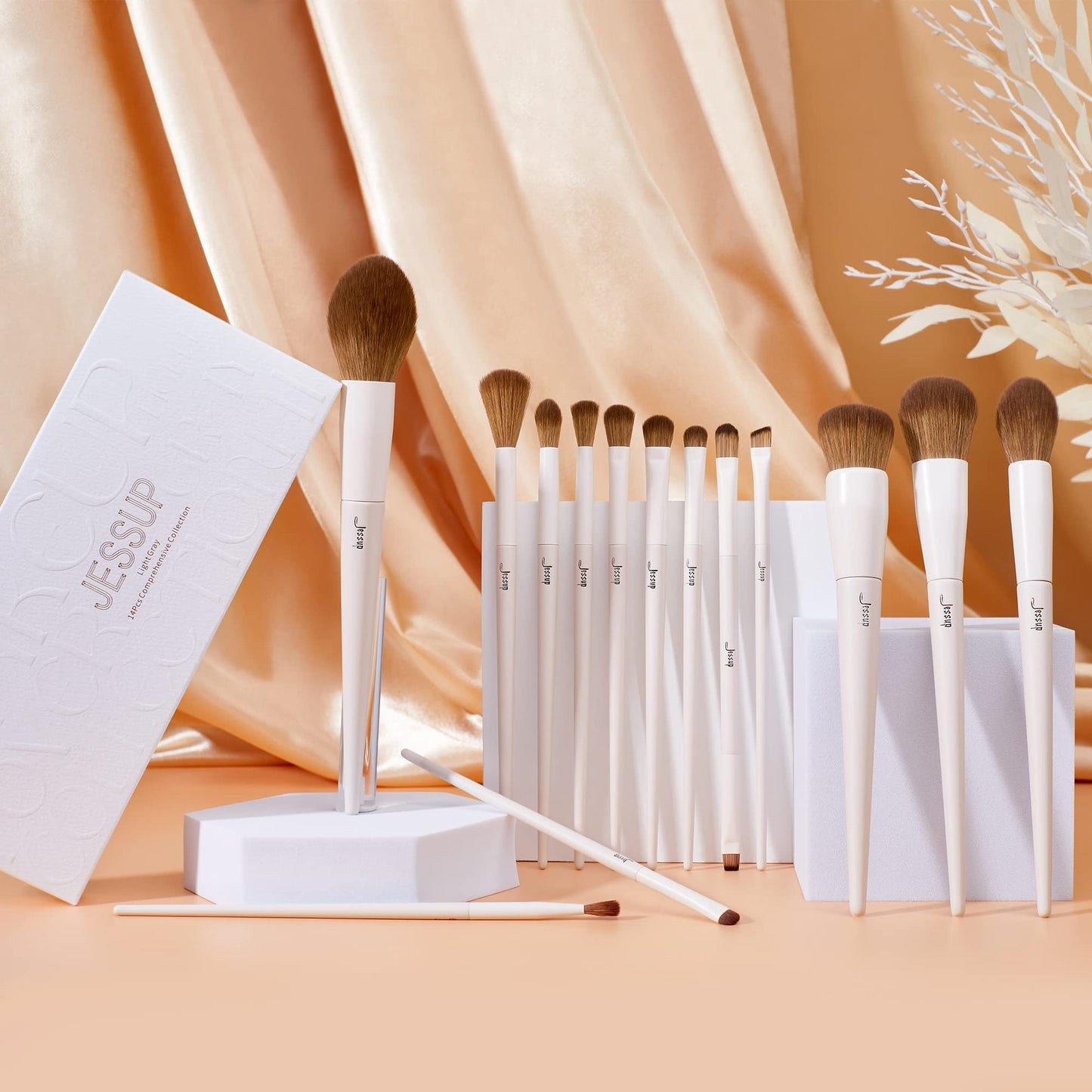 Jessup Makeup Brushes 14Pcs Makeup Brush Set Premium Synthetic Powder Foundation Contour Blush Concealer Eye Shadow Blending Liner Make Up Brush Kit Light Grey T329 - Medaid International