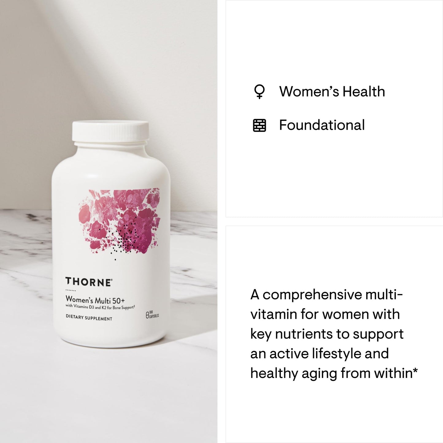 THORNE - Women's Multi 50+ - Comprehensive Daily Multivitamin with Vitamins A, B6, B12, C, D, E, K, Zinc & More - Support Heart, Brain, Bone & Immune Health* - 180 Capsules - Medaid International