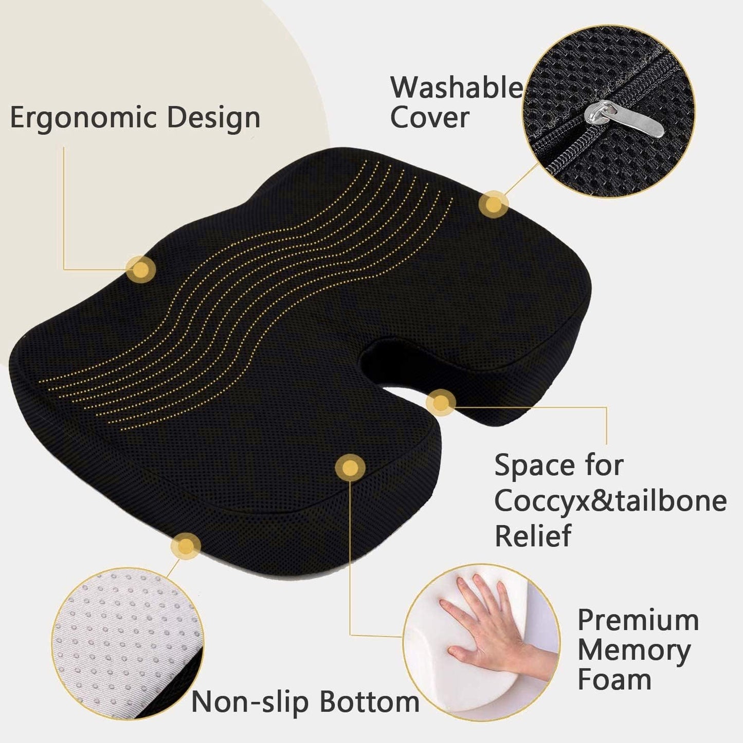 Back & Seat Cushions, Lumbar Support Pillow with Adjustable Strap-Chair, Cushions for Sciatica Pain Relief with Washable Cover, Orthopedic Seat Cushion and Lumbar Support Pillow for Office Chair - Medaid International