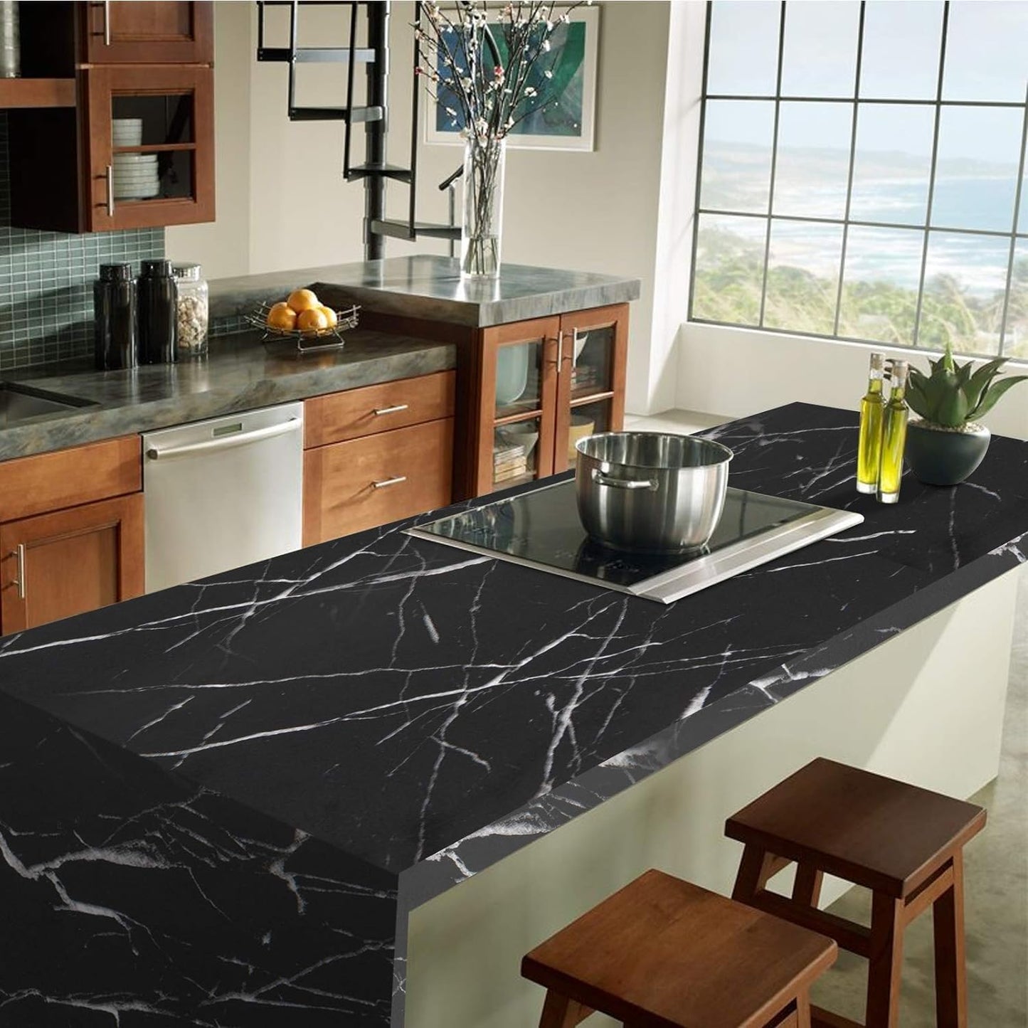practicalWs 17.71" x 78.7" Marble Contact Paper Black/White Peel and Stick Wallpaper Thicken Self Adhesive Black Wallpaper for Countertops Cabinets Decorative Easy to Remove Upgrade - Medaid International