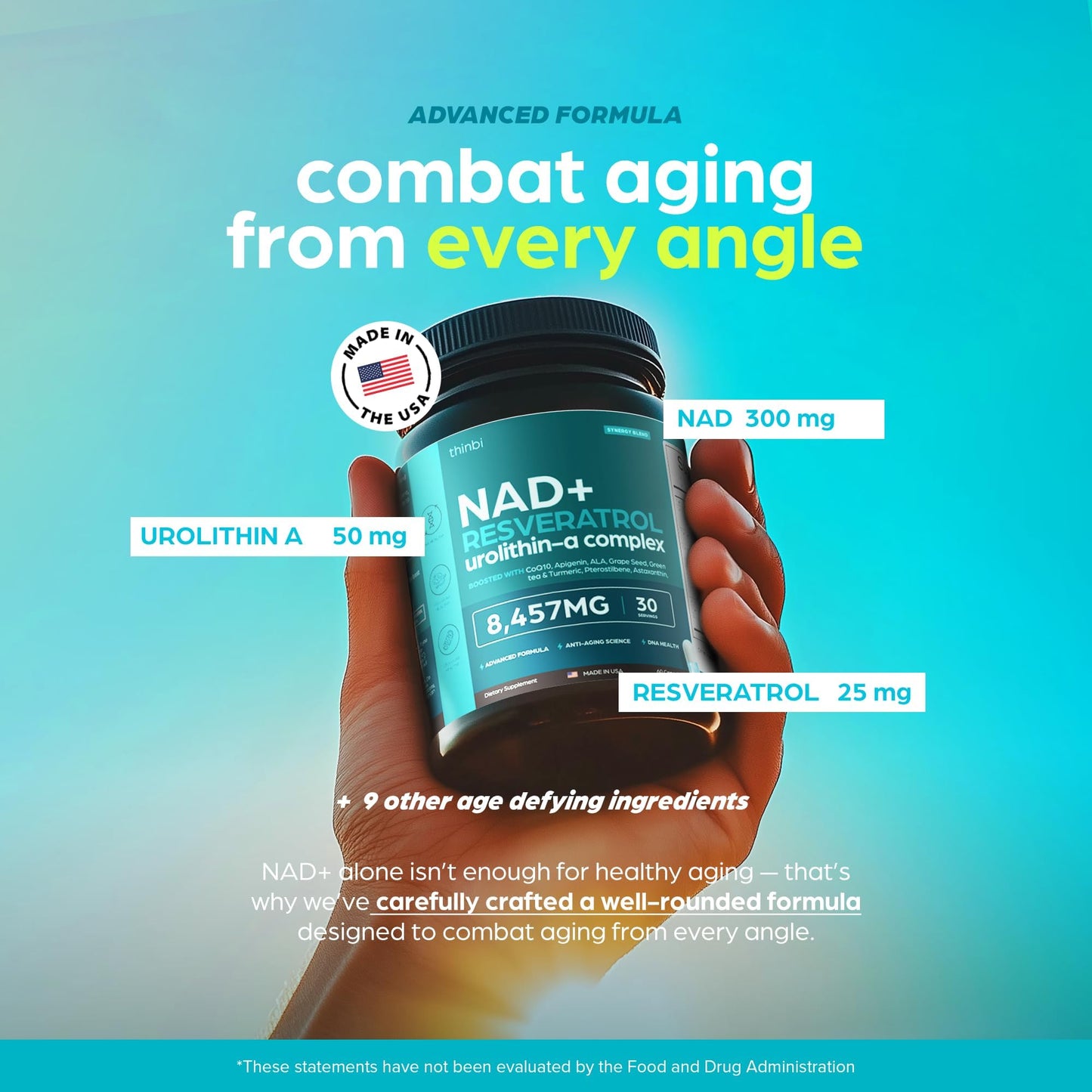 NAD Supplement 8,457 mg Extra Strength Liposomal, Green Tea + Astaxanthin for Women & Men, Resveratrol, CoQ10, Alpha Lipoic Acid - Medaid International