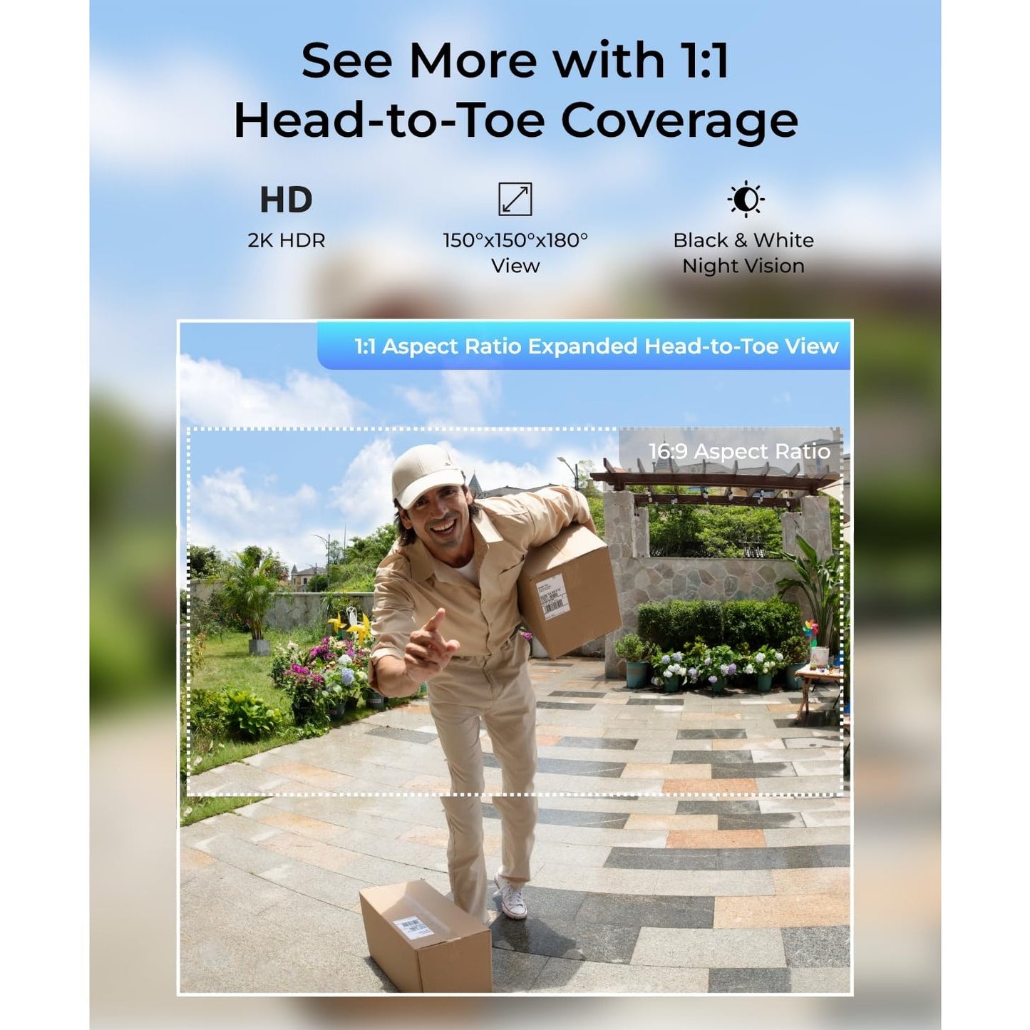 REOLINK Wireless 2K Battery Video Doorbell Camera, 150°x150° Head-to-Toe View, 2.4/5 GHz WiFi, Battery or Wired Power Options, Two-Way Talk, Person/Vehicle/Package Detection(Chime not Included) - Medaid International