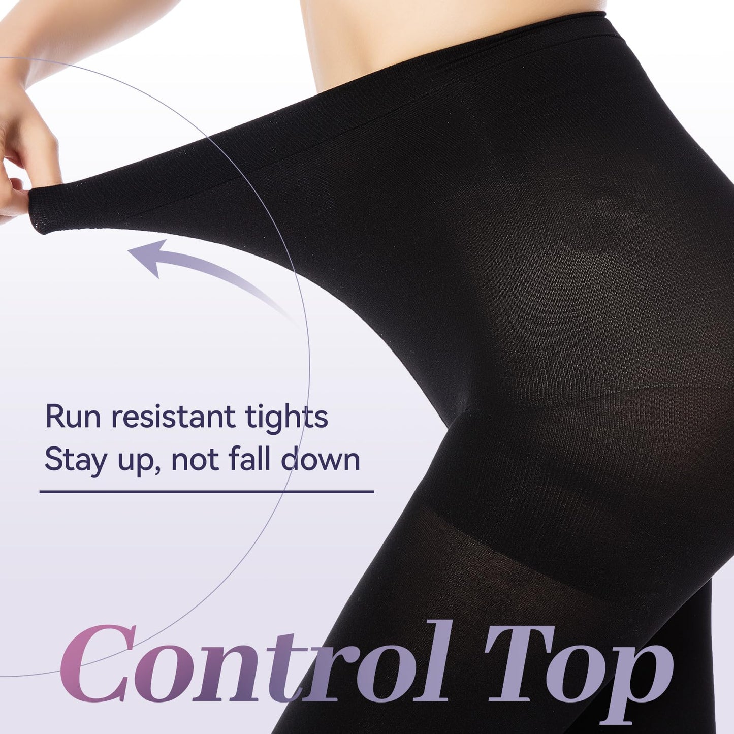 MANZI 2 Pairs Women's Run Resistant Control Top Panty Hose Opaque Tights, Small, Black - Medaid International