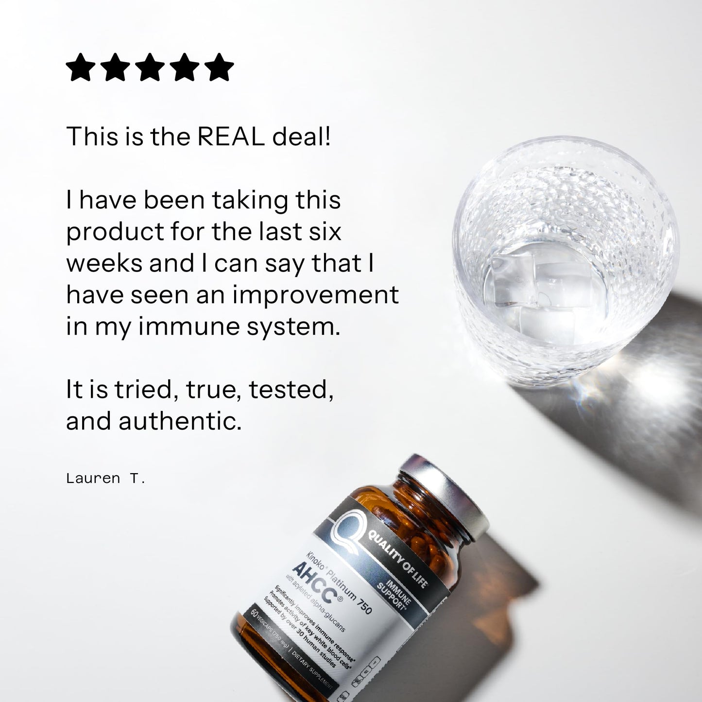 Quality of Life Premium Kinoko Platinum AHCC Herbal Supplement, 750mg per Capsule, for Immune Support, Liver Function, Maintains Natural Killer Cell Activity, Pack of 1, 60 Veggie Capsules - Medaid International