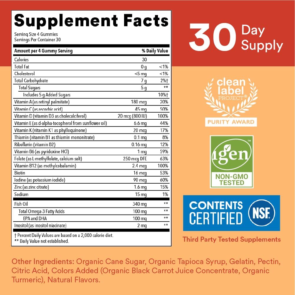 SmartyPants Kids Multivitamin Gummies: Omega 3 Fish Oil (EPA/DHA), Vitamin D3, C, Vitamin B12, B6, Vitamin A, K & Zinc - 120 Count (30 Day Supply) - Medaid