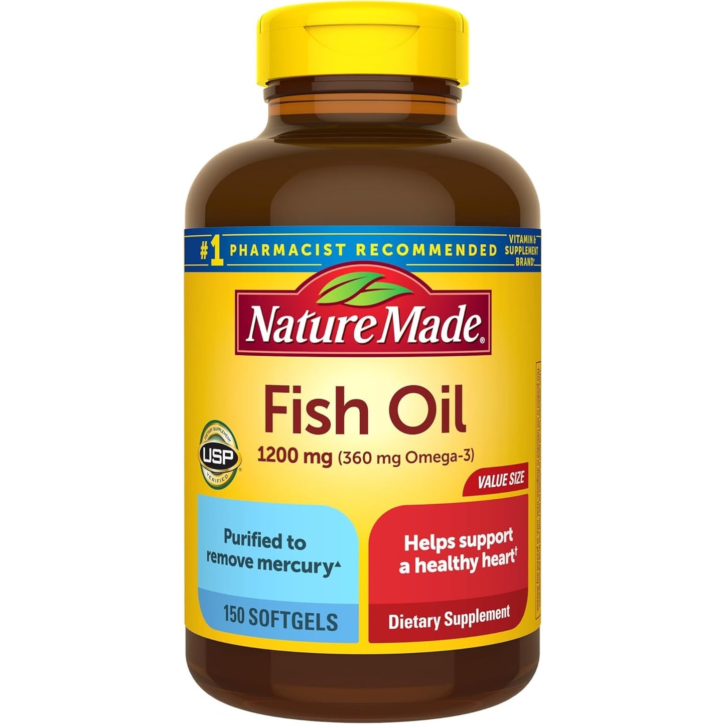 Nature Made Fish Oil 1200 mg Softgels, Fish Oil Supplements, Omega 3 Fish Oil for Healthy Heart Support, Omega 3 Supplement with 100 Softgels, 50 Day Supply - Medaid