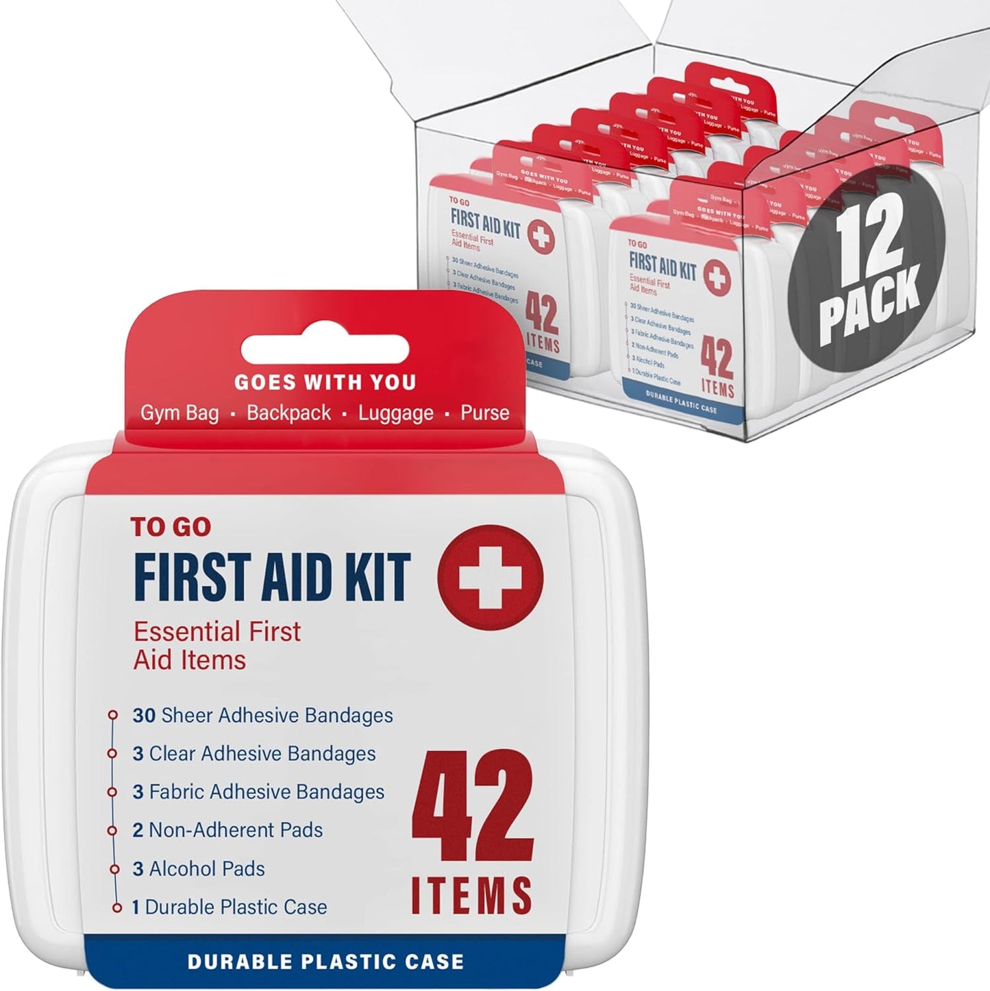 500 Piece Mini First Aid Kit for Home, Car, Office, Outdoors, Travel Size Small First Aid Kits with Adhesive Bandages and Pads - Bulk First Aid Supplies in Compact & Lightweight Case (12 Pack) - Medaid International