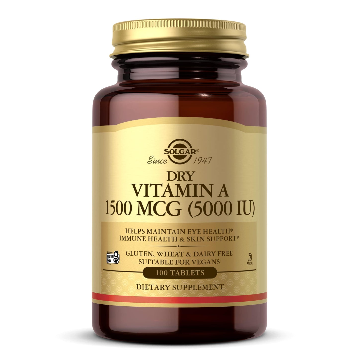 Solgar Dry Vitamin A 1500 mcg (5000 IU), 100 Tablets - Supports Healthy Eyes, Skin & Immune System - Non-GMO, Vegan, Gluten Free, Dairy Free, Kosher - 100 Servings - Medaid International