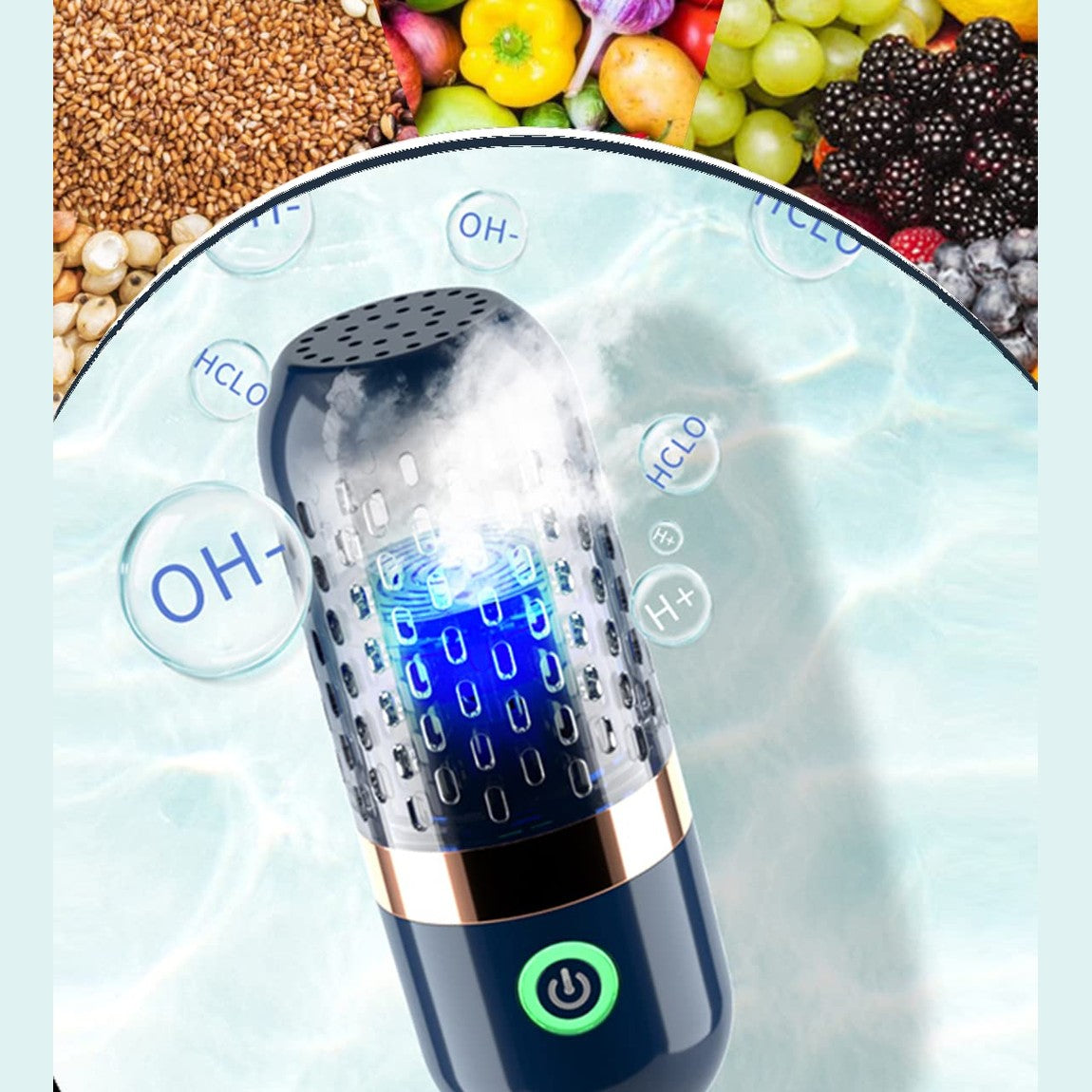 BCRTO Vegetable and Fruit Cleaner Machine, Purified Water-Proof Fruit Cleaning Device with OH-ion Purification Technology 250min Working time and Wireless Charging, for Cleaning Fruit, Grain,Meat - Medaid International