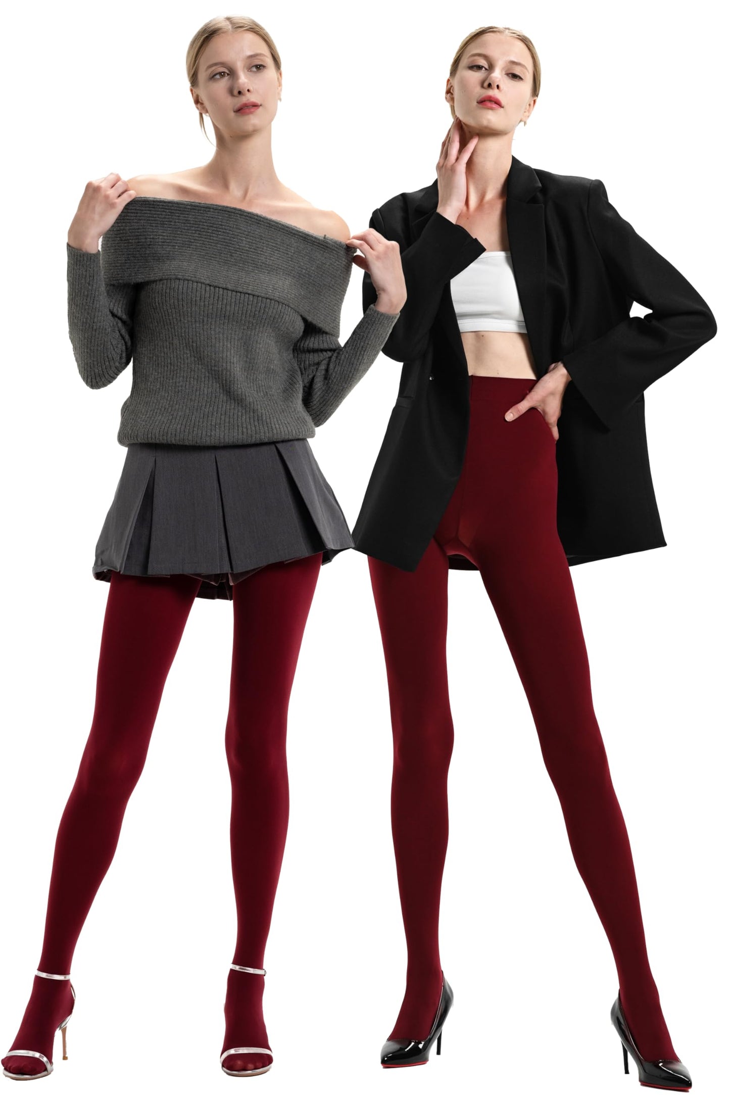 HeyUU Women's 80D Ultra Soft Opaque Tights, High Waist Solid Color Footed Pantyhose with 29 Colors burgundy lxl - Medaid International