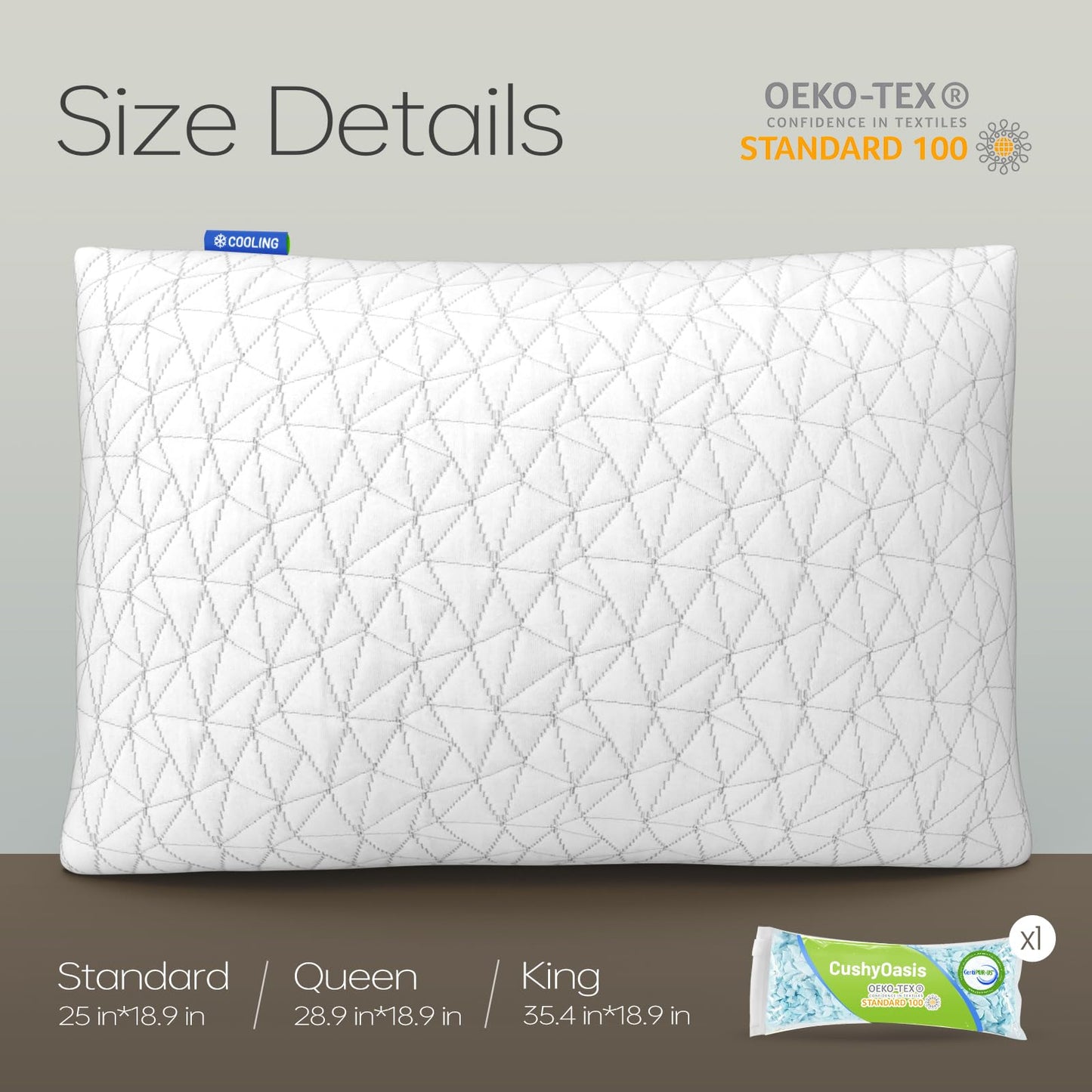 CushyOasis Shredded Memory Foam Pillows, Bed Pillows for Sleeping, Queen Size Pillows, Cooling Pillow, Stomach and Back Sleepers with Removable Washable Pillowcase (Queen*1) - Medaid International