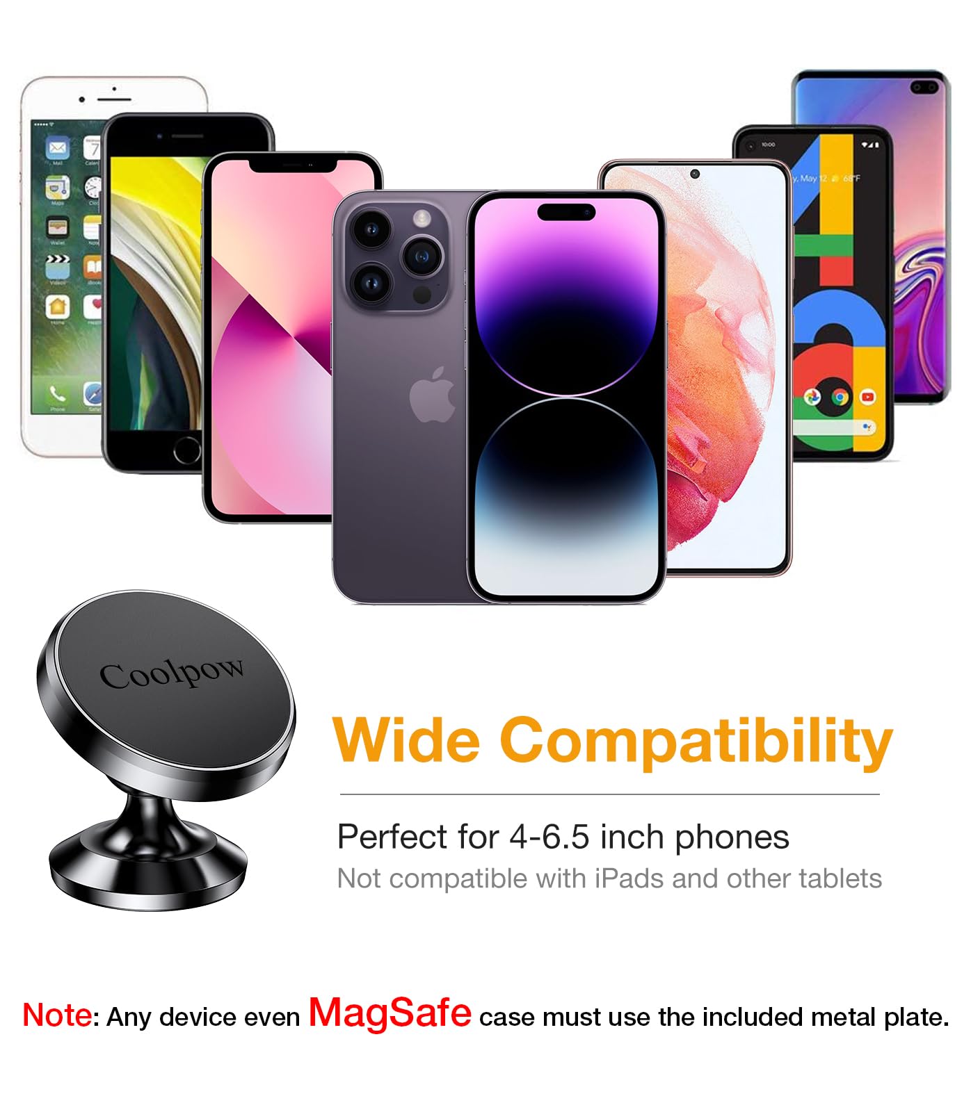 Coolpow【2 Packs 】Magnetic Phone Holder for car【Strong Magnet】phone holders for your car phone holder Mount for Car【4 Metal Plate】Universal Dash cell phone car mount for iphone Samsung car accessories - Medaid International