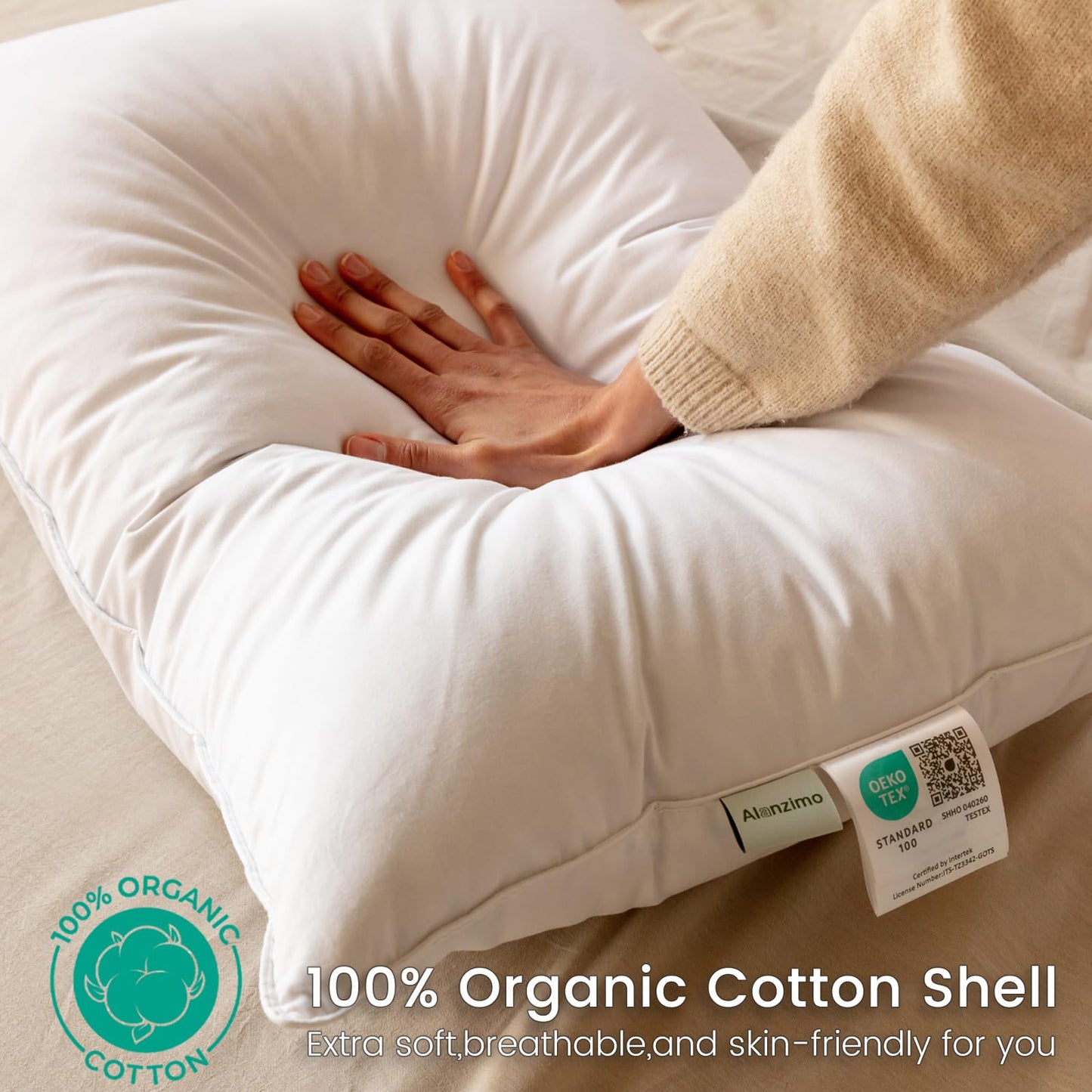 Alanzimo Goose Feathers Down Pillows Standard/Queen Size Set of 2, Luxury Soft Feather Down Pillow for Sleeping, 100% Cotton Cover Hotel Collection Bed Pillows for Back,Stomach or Side Sleepers 20x28 - Medaid International