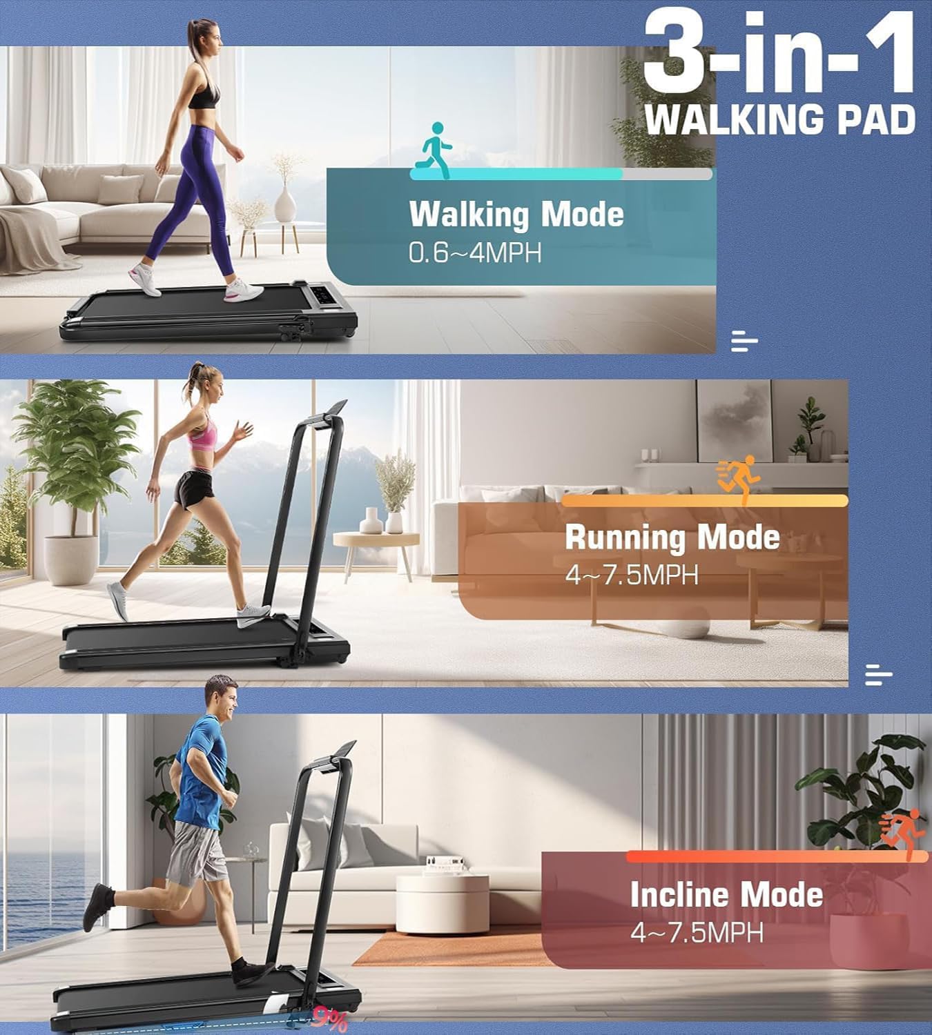 BEAPHIE Foldable Treadmills for Home Machine, with APP Control, 1-10KM/H 3.5 HP Smart Running Treadmill with Cushioning System, 265 lb Capacity, for Home Fitness Jogging Walking? - Medaid International