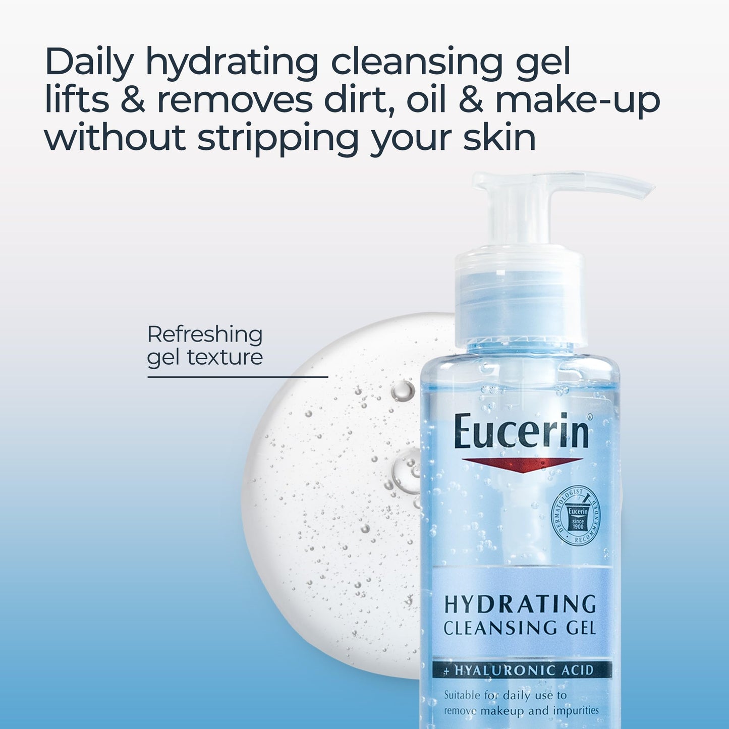 Eucerin Hydrating Cleansing Gel, Daily Face Wash and Makeup Remover Formulated with Hyaluronic Acid, 6.8 Fl Oz Bottle - Medaid International