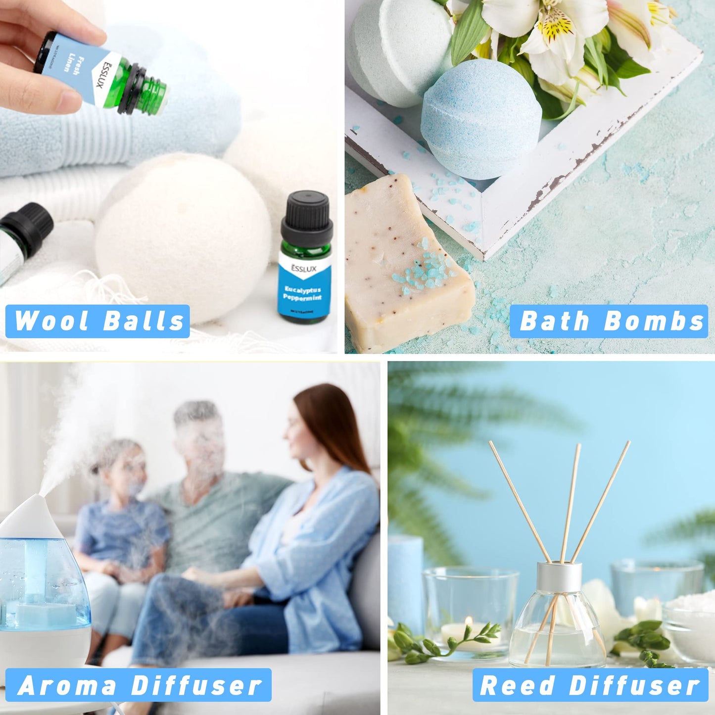 Clean Fragrance Oil, ESSLUX Essential Scented Oils for Diffuser for Home, Premium Soap Candle Making Scents, Aromatherapy Oils Collection for Laundry, Humidifiers, Fresh Scents for Spring Summer - Medaid International