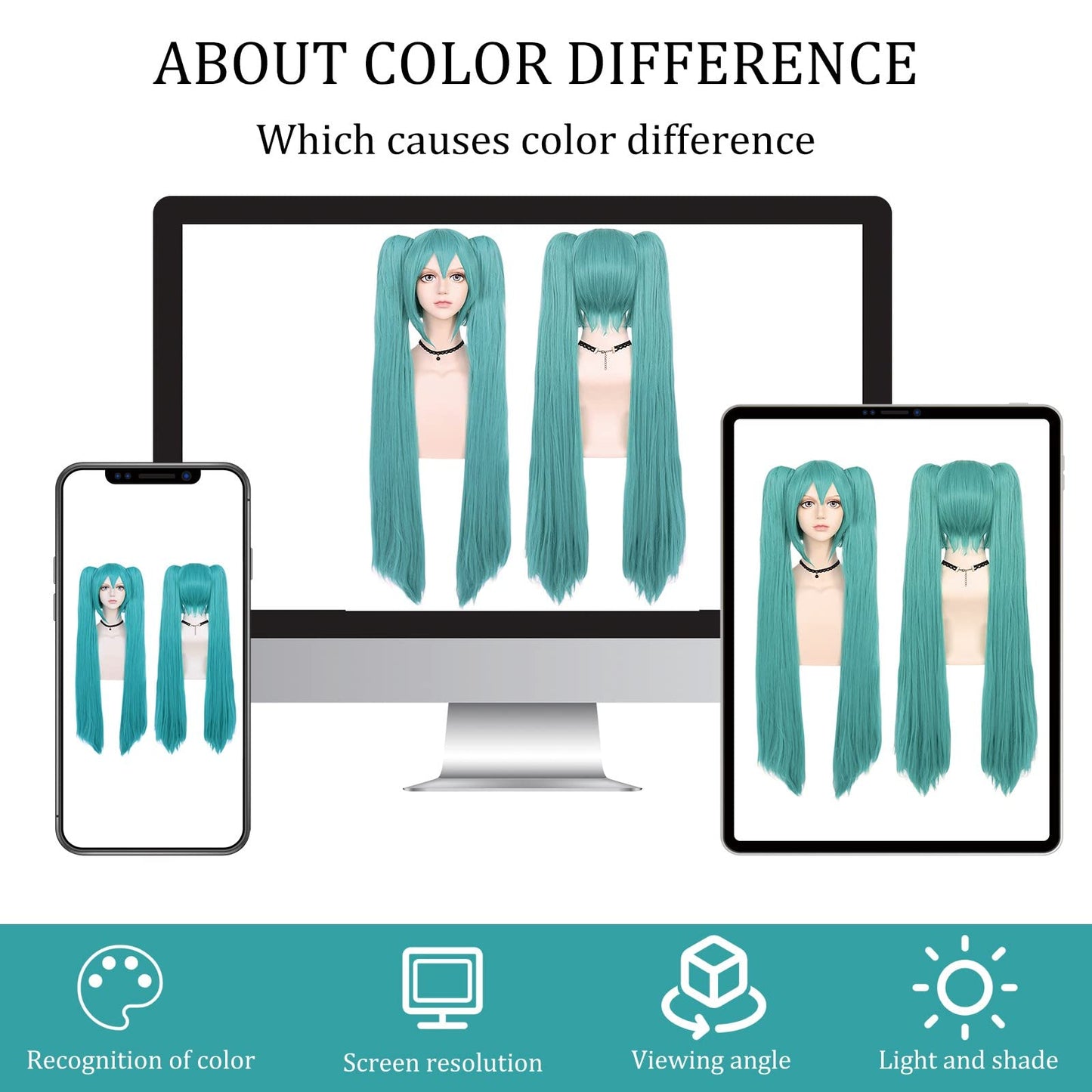 ANOGOL Hair Cap+48inch/120cm Green Wig Cosplay Green Teal wig Double Ponytail Wig, Long Green Lolita Wig For Halloween Costume, Long Green Wig With Bangs Straight wig For Halloween Party Cosplay Wig - Medaid International