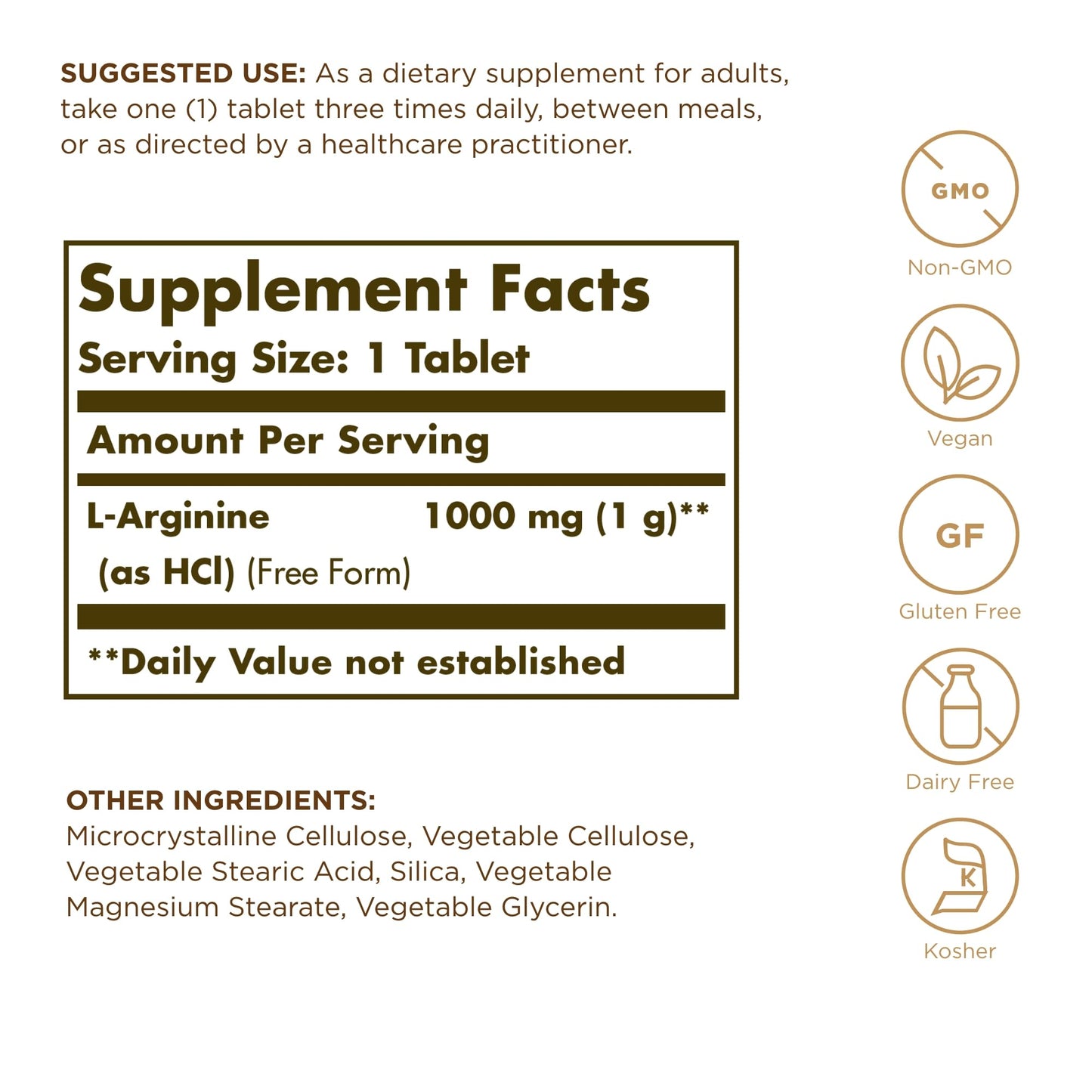 Solgar L-Arginine 1000 mg - 90 Tablets - Nitric Oxide Stimulator - Non-GMO, Vegan, Gluten Free, Dairy Free, Kosher - 90 Servings - Medaid International