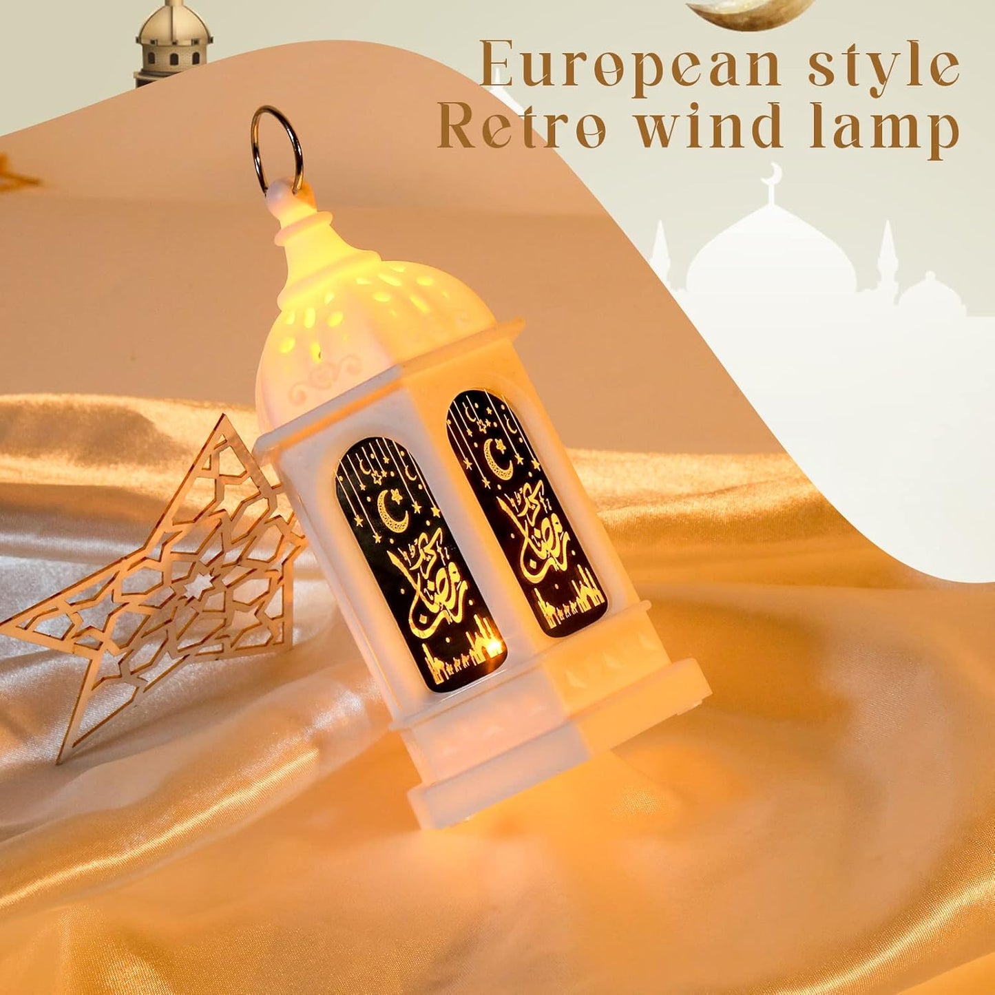 Coomir - Battery-Powered White Ramadan Lantern with Moon Star Design