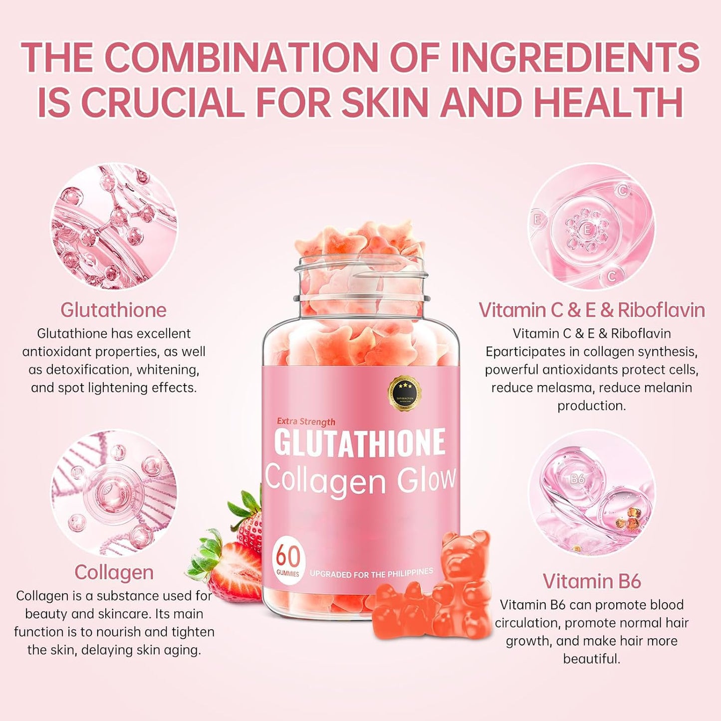 CHANGARLOAD Glutathione Collagen Glow Gummies for Women, Glutathione Collagen Glow Gummies for Dark Spot, 60/120Pcs Korean Organic Glow Beauty Collagen for Skin Care Anti-Aging (1) - Medaid International