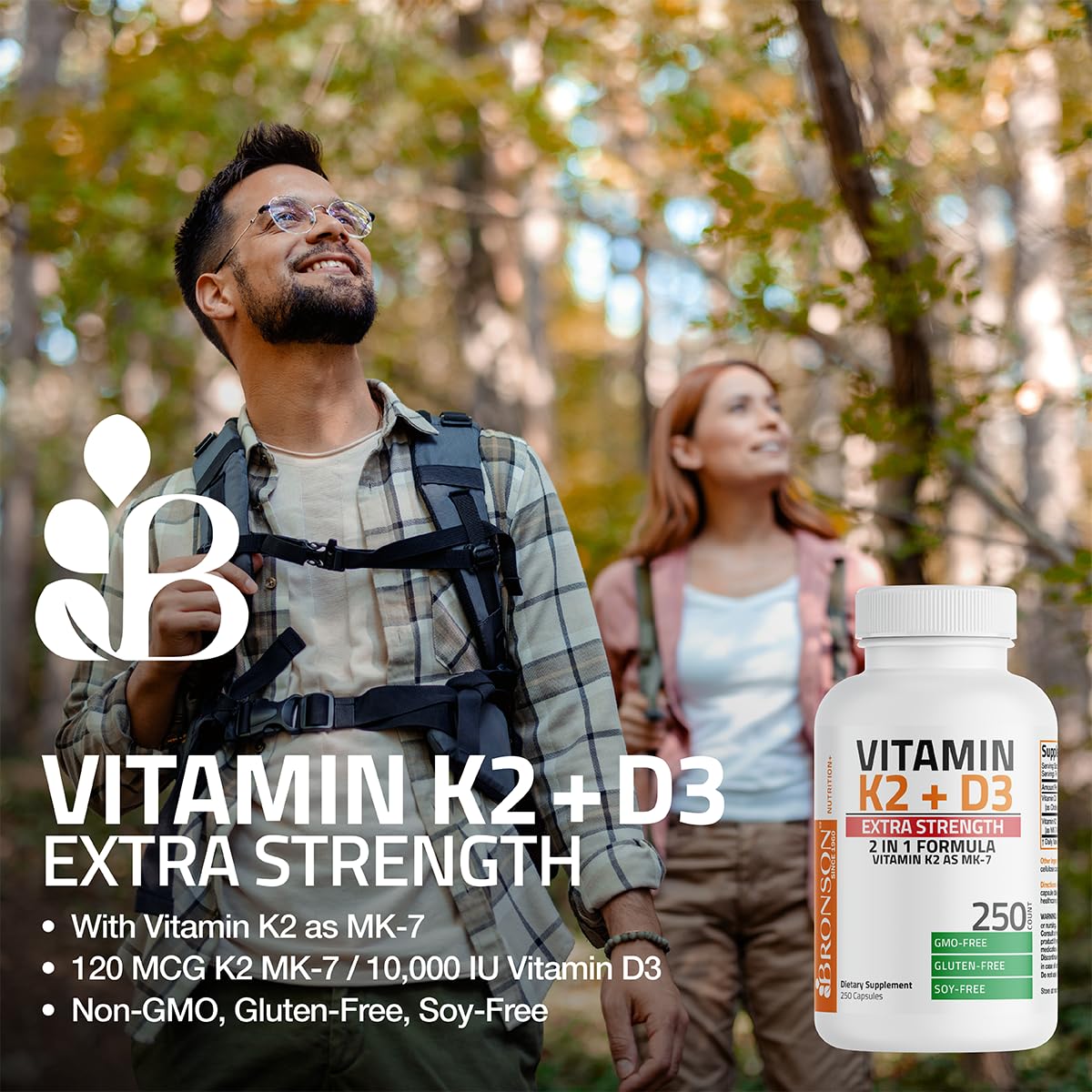 Bronson Vitamin K2 (MK7) with D3 Extra Strength Supplement Bone and Heart Health Non-GMO Formula 10,000 IU Vitamin D3 & 120 mcg Vitamin K2 MK-7 Easy to Swallow Vitamin D & K, 120 Capsules - Medaid International