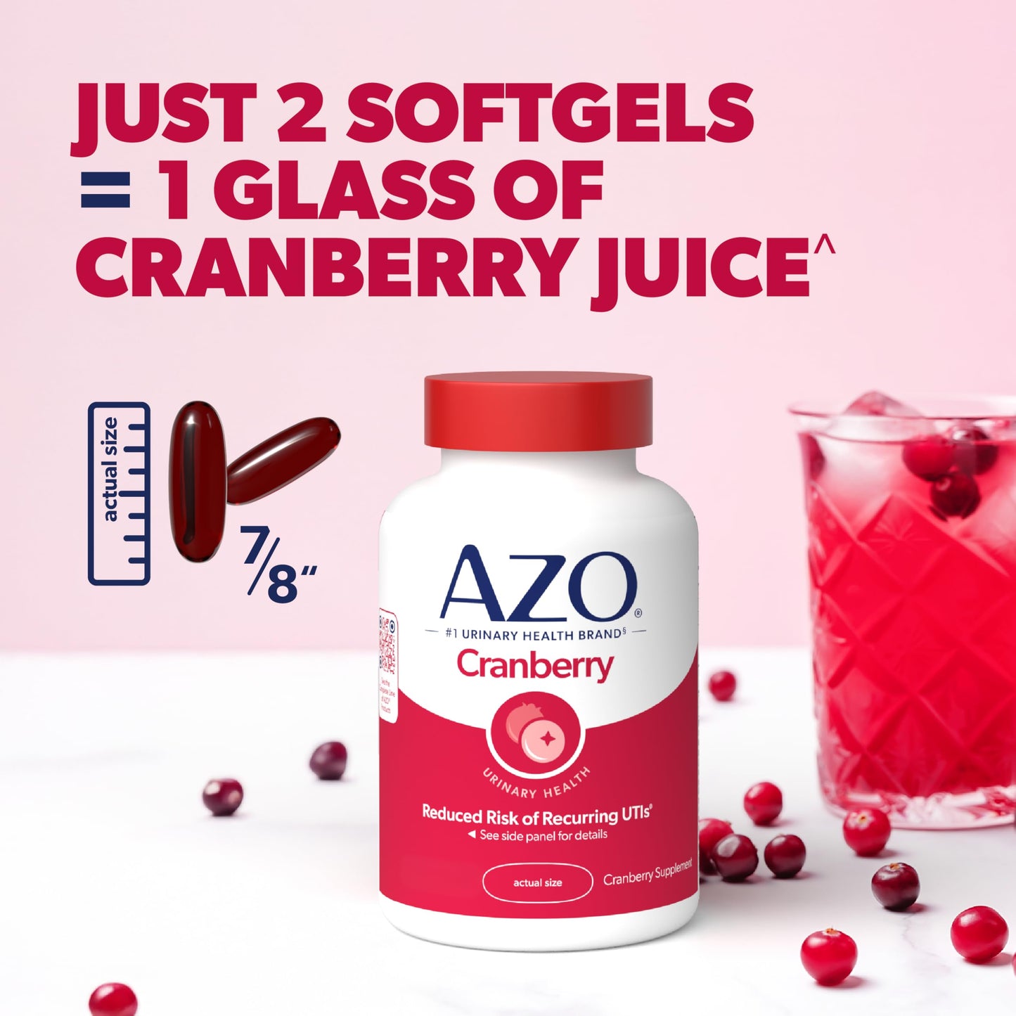 AZO Cranberry Supplement, Made with Concentrated Whole Fruit Cranberry Powder to Help Cleanse and Protect the Urinary Tract*, Sugar Free Cranberry Pills, Non-GMO, 100 Softgels - Medaid International