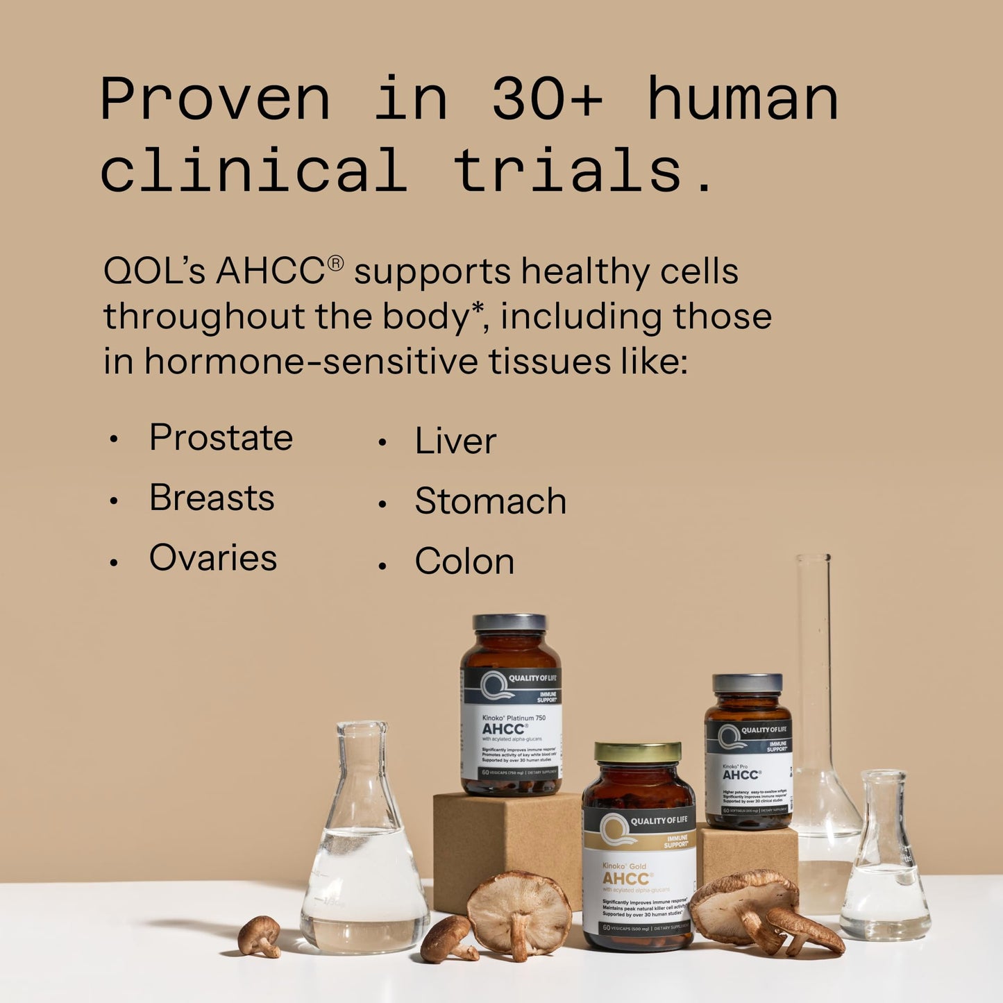 Quality of Life Premium Kinoko Platinum AHCC Herbal Supplement, 750mg per Capsule, for Immune Support, Liver Function, Maintains Natural Killer Cell Activity, Pack of 1, 60 Veggie Capsules - Medaid International